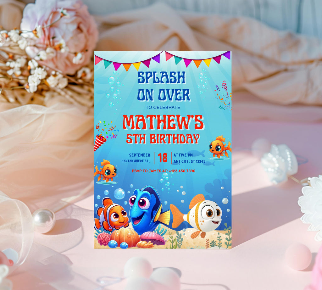 Finding Nemo Birthday Invitation, Nemo Kids Birthday Invite, Dory Birthday Invitation, Nemo Kids Party Invite, Under the Sea Birthday Invite