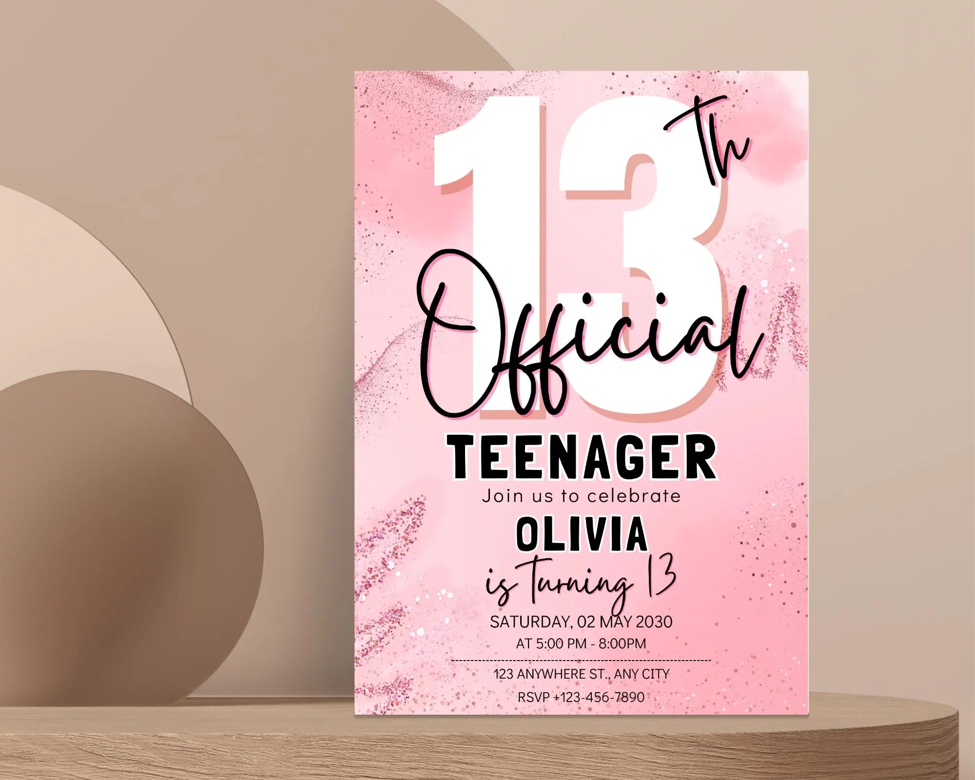 Editable 13th Birthday Invitation, Finally a Teenager, Pink and Black Invitation, Girl Invite, 13th Party Invitations, Instant Download