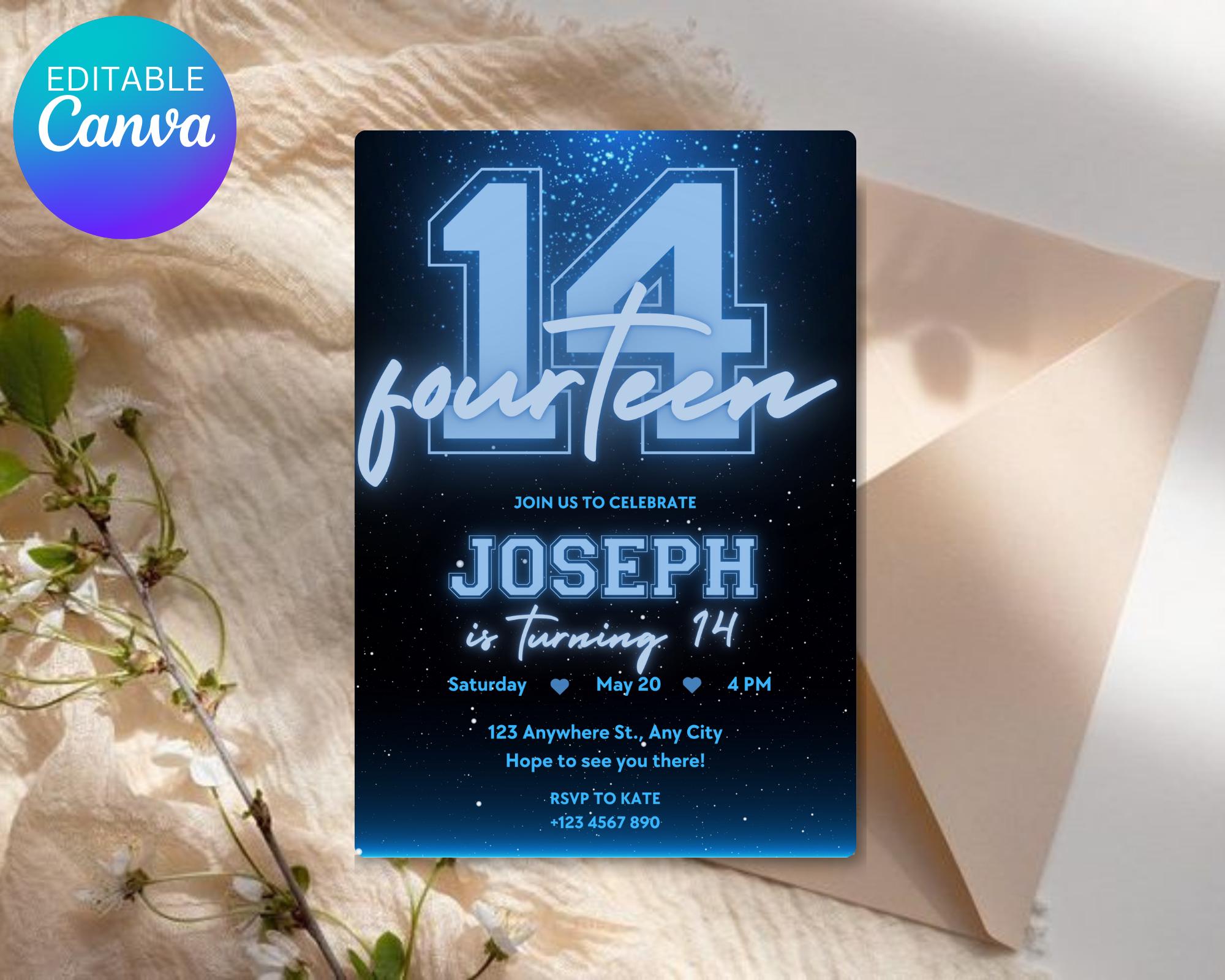 Black and Blue Glittering Birthday Invitation, Teenage Birthday Invite, Black Blue Glitter Birthday Invitation, Birthday Invitation Template