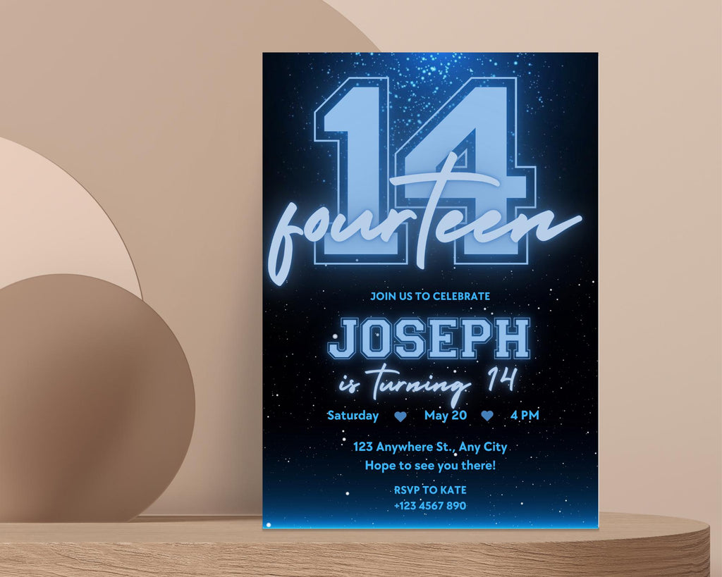 Black and Blue Glittering Birthday Invitation, Teenage Birthday Invite, Black Blue Glitter Birthday Invitation, Birthday Invitation Template