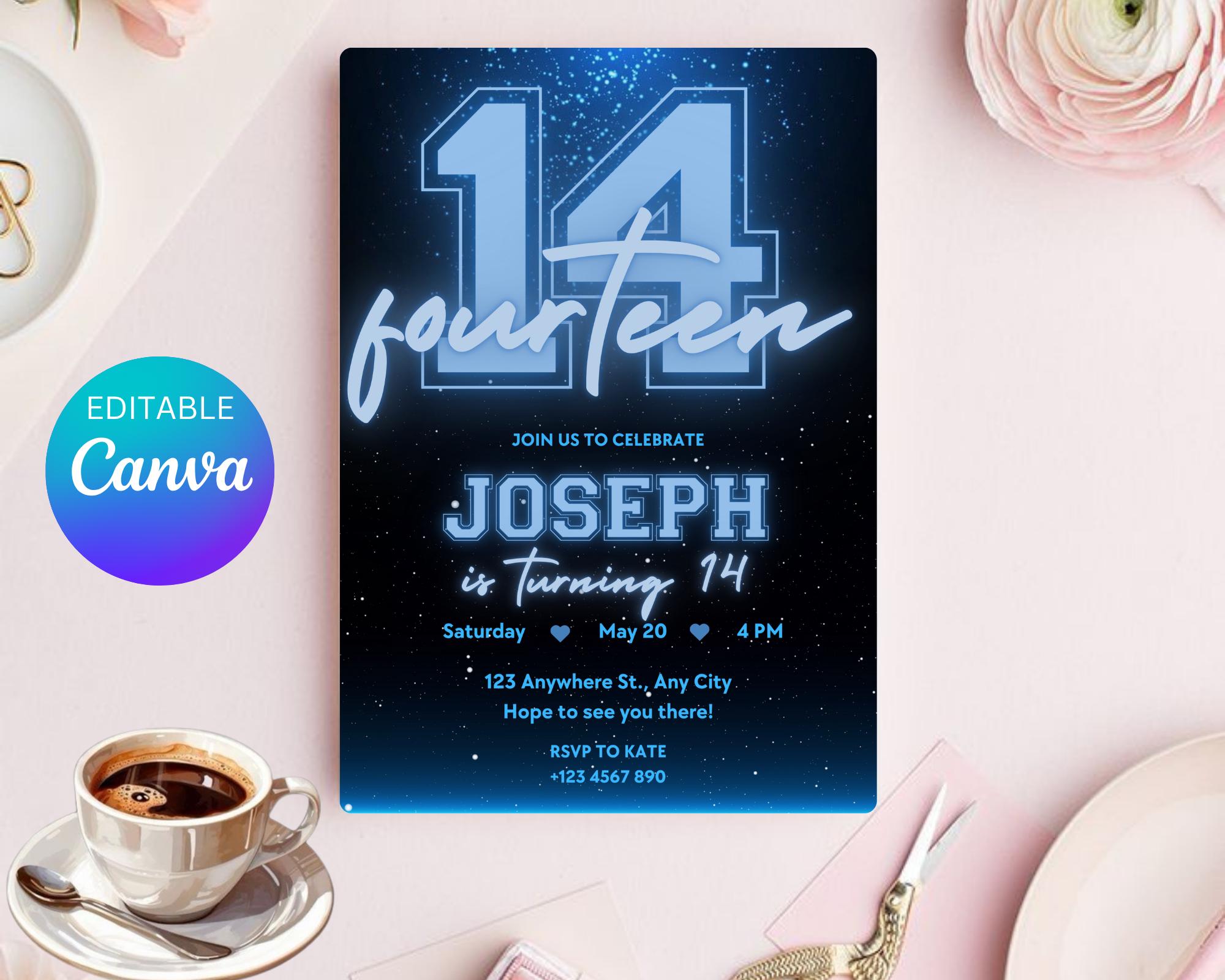 Black and Blue Glittering Birthday Invitation, Teenage Birthday Invite, Black Blue Glitter Birthday Invitation, Birthday Invitation Template