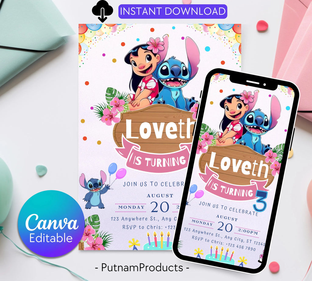 Stitch Birthday Party Invitation Template, Editable Kids Bday Party, Digital Kids Party Invite, Stitch Party Invite, Instant Download