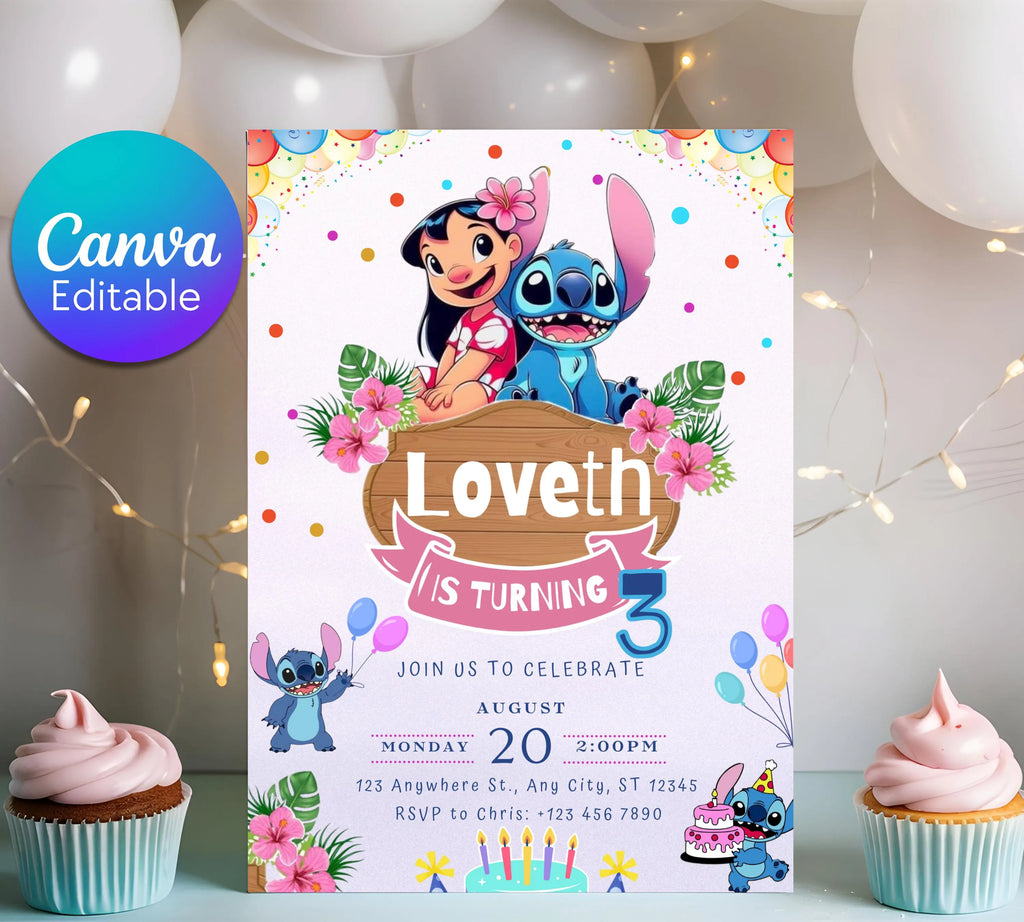 Stitch Birthday Party Invitation Template, Editable Kids Bday Party, Digital Kids Party Invite, Stitch Party Invite, Instant Download