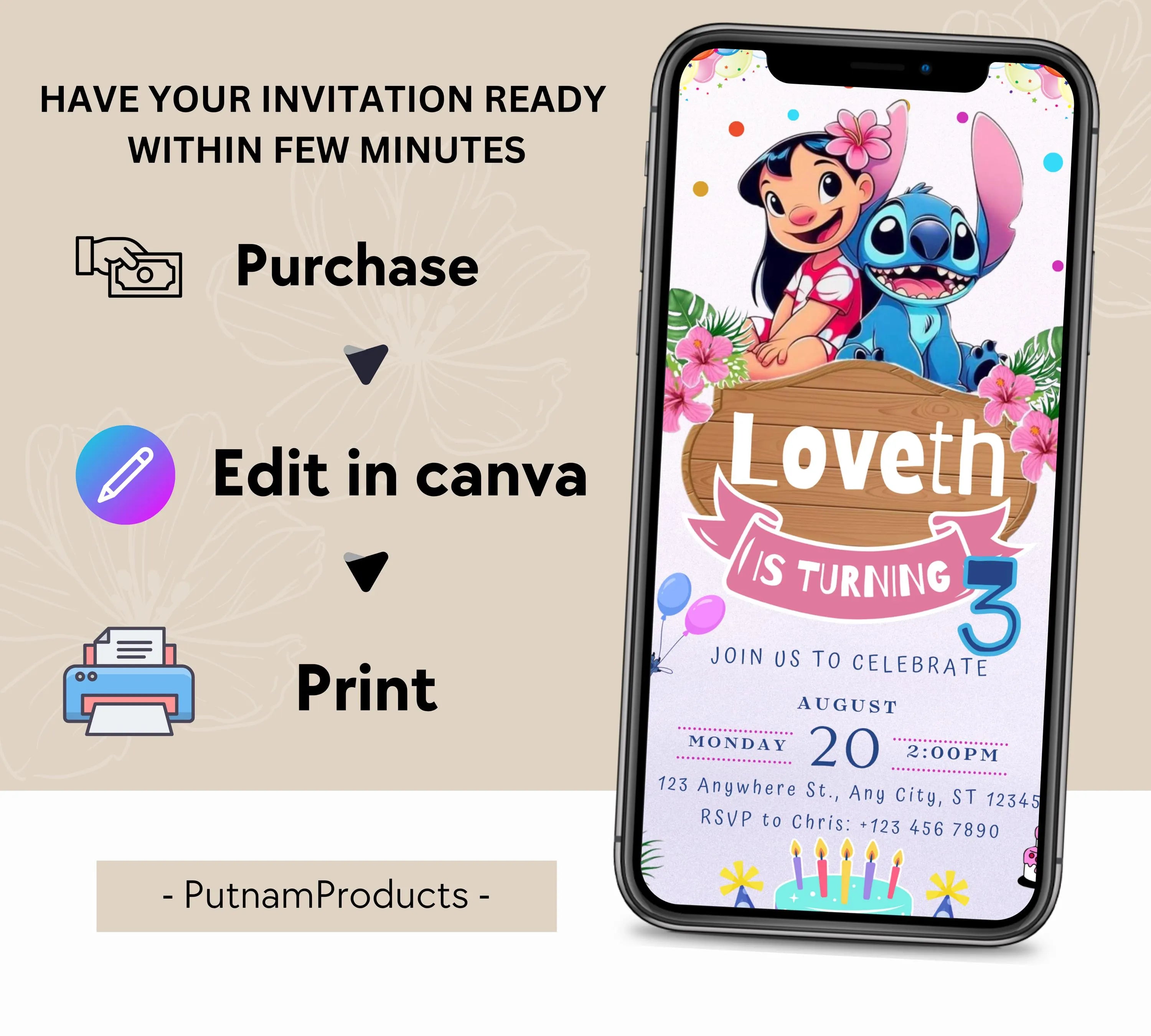 Stitch Birthday Party Invitation Template, Editable Kids Bday Party, Digital Kids Party Invite, Stitch Party Invite, Instant Download