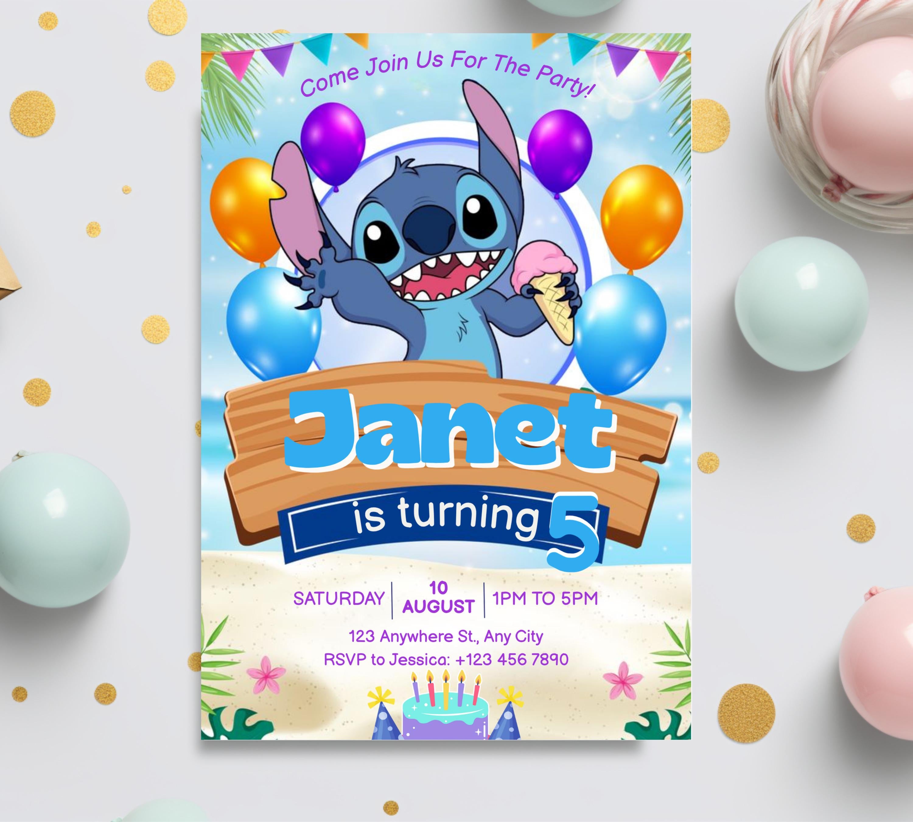 Stitch Birthday Invitation Editable Template, Editable Kids Birthday Invitation, Stitch Birthday Party Invitation, Invite Canva Template