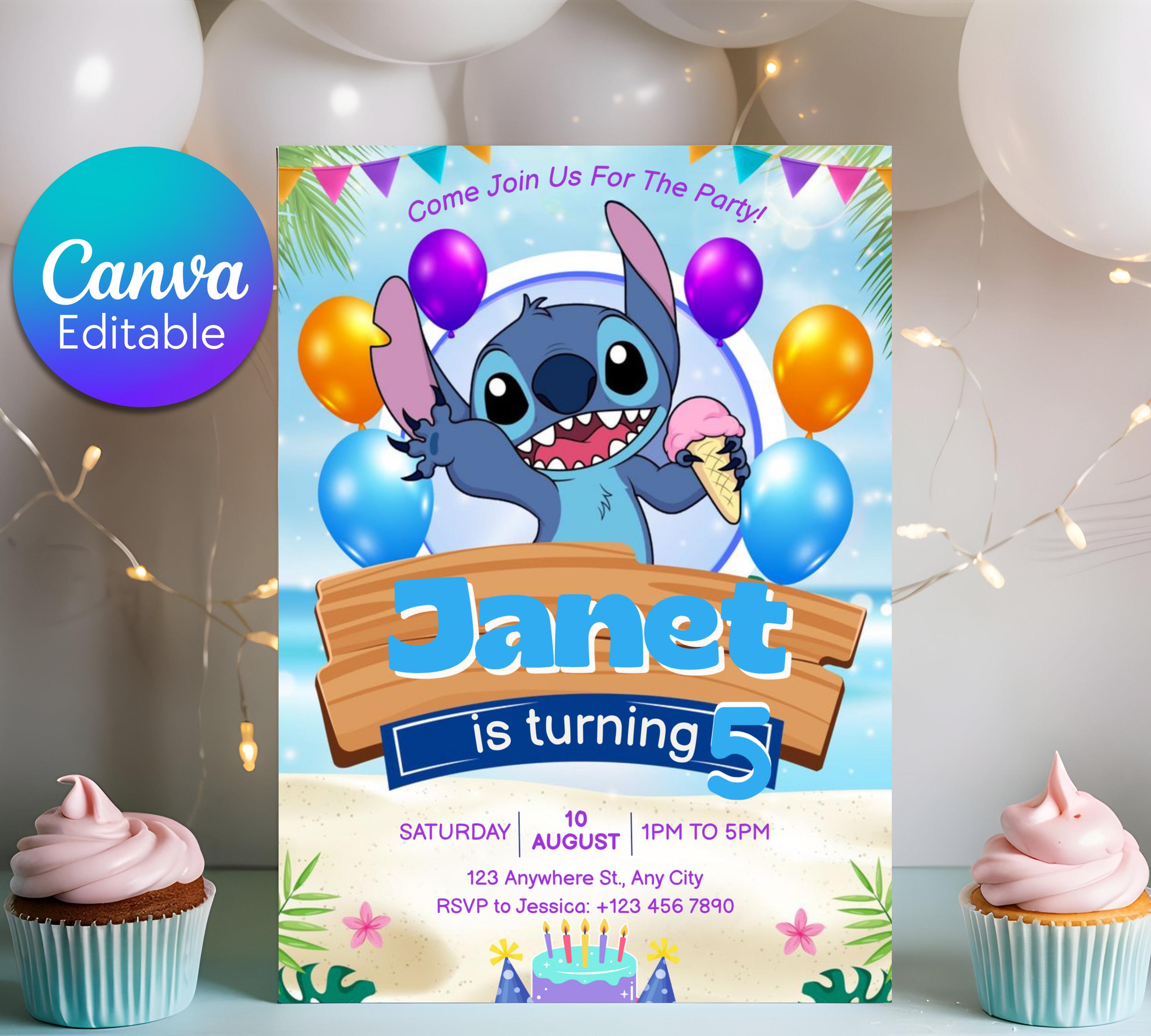 Stitch Birthday Invitation Editable Template, Editable Kids Birthday Invitation, Stitch Birthday Party Invitation, Invite Canva Template