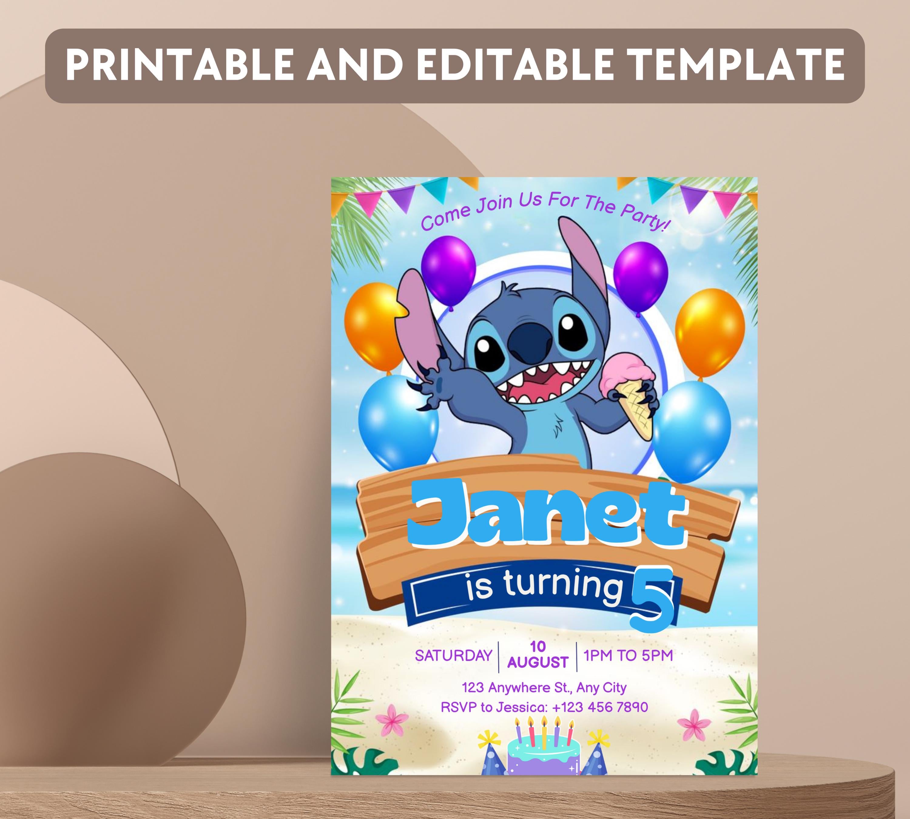 Stitch Birthday Invitation Editable Template, Editable Kids Birthday Invitation, Stitch Birthday Party Invitation, Invite Canva Template