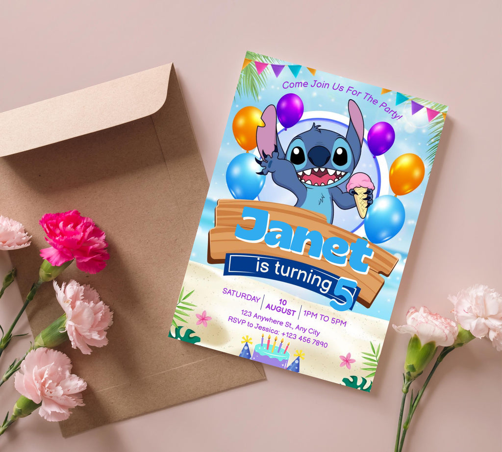 Stitch Birthday Invitation Editable Template, Editable Kids Birthday Invitation, Stitch Birthday Party Invitation, Invite Canva Template