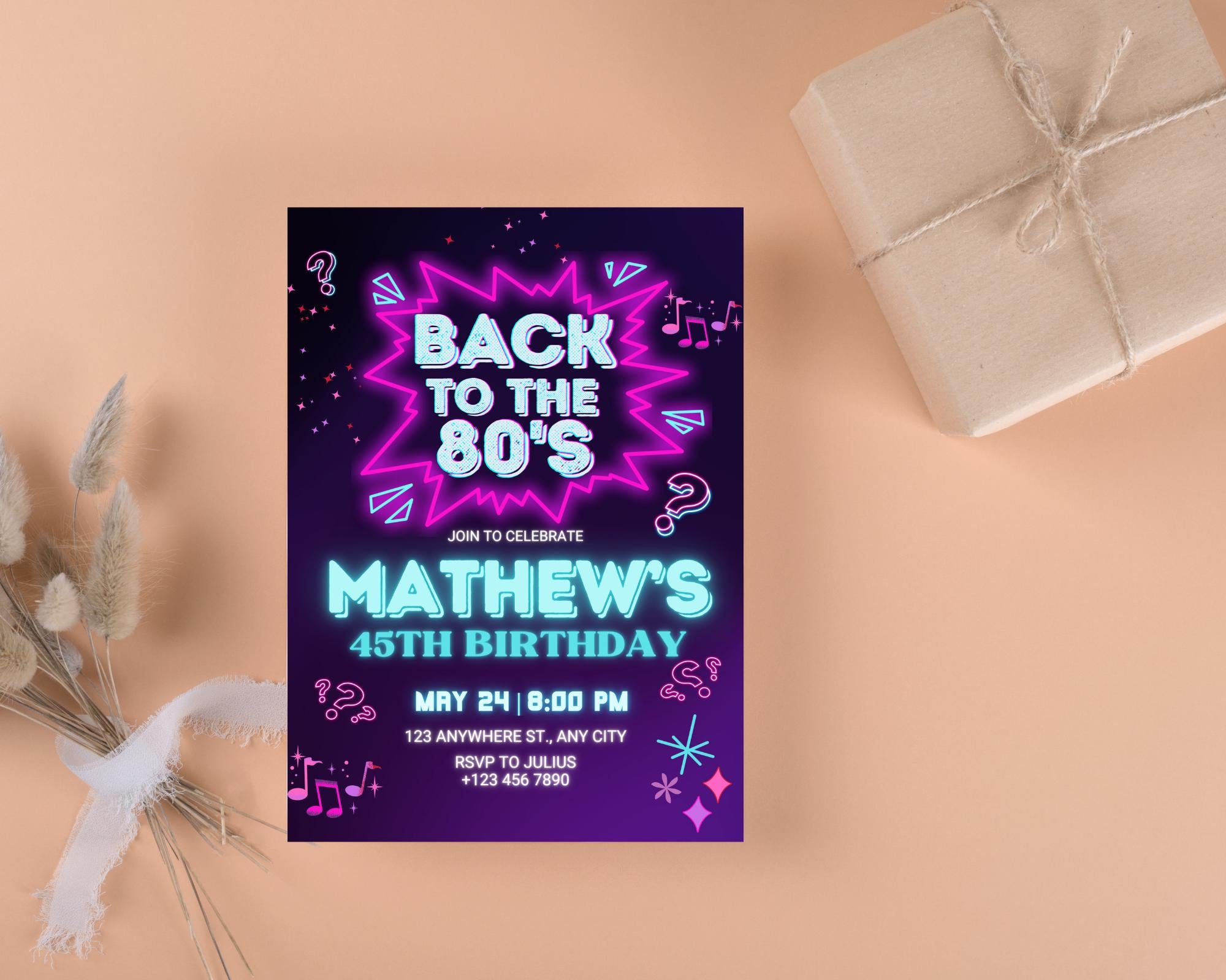 Editable 80s Birthday Party Invitation, Back To The 80s, Throwback Party, Neon Party, Glow Dance, 2000s Birthday, Adult Birthday Invitation