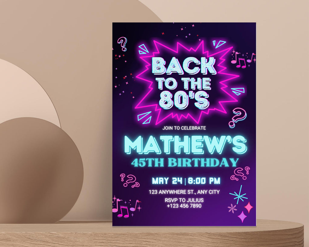 Editable 80s Birthday Party Invitation, Back To The 80s, Throwback Party, Neon Party, Glow Dance, 2000s Birthday, Adult Birthday Invitation