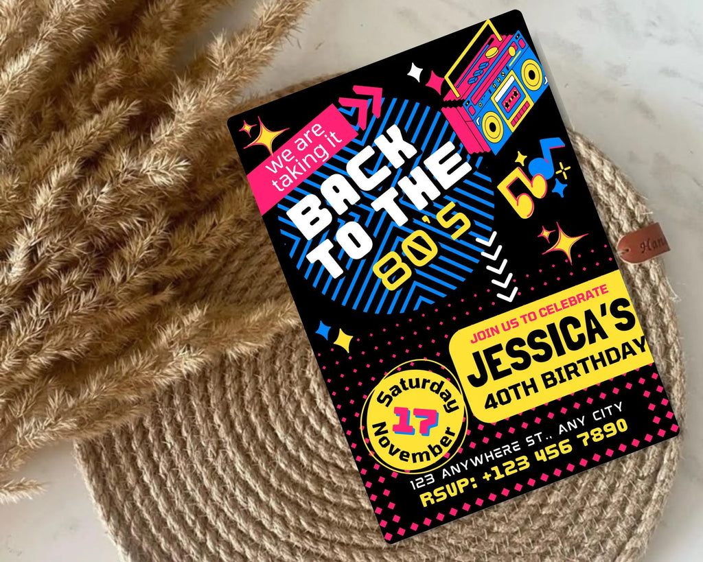 Editable 80s Birthday Party Invitation, Adult Birthday Invite, Back To The 80s, Throwback Party, Neon Party, Glow Dance, 2000s Birthday