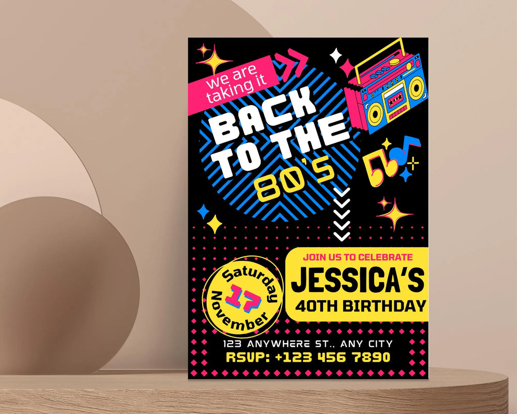Editable 80s Birthday Party Invitation, Adult Birthday Invite, Back To The 80s, Throwback Party, Neon Party, Glow Dance, 2000s Birthday