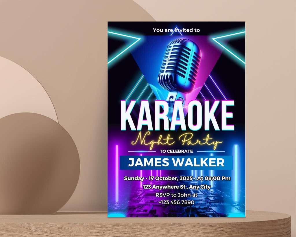 Editable Karaoke Birthday Invitation, Karaoke Birthday Invitation, Glow Girl Karaoke Party Invite, Karaoke Birthday Party, Canva Template