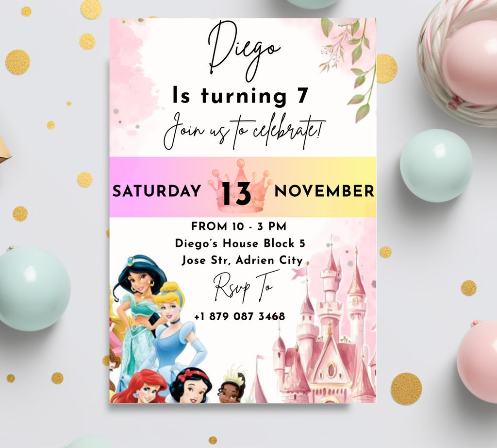 EDITABLE Rapunzel Birthday Invitation, Princess Birthday Invitation, Kids Digital Invitation, Girls Birthday Invitation, Instant Download