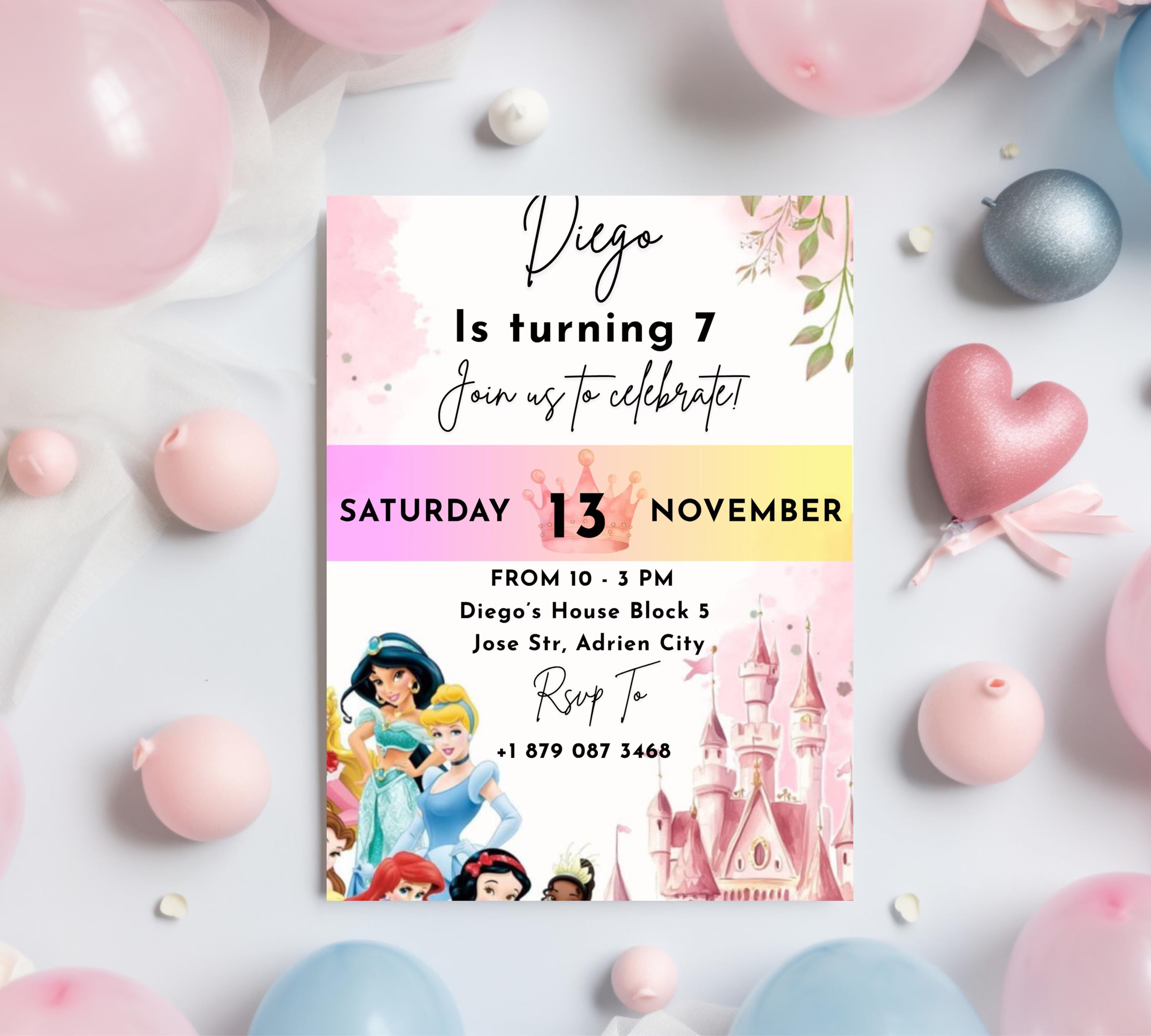 EDITABLE Rapunzel Birthday Invitation, Princess Birthday Invitation, Kids Digital Invitation, Girls Birthday Invitation, Instant Download