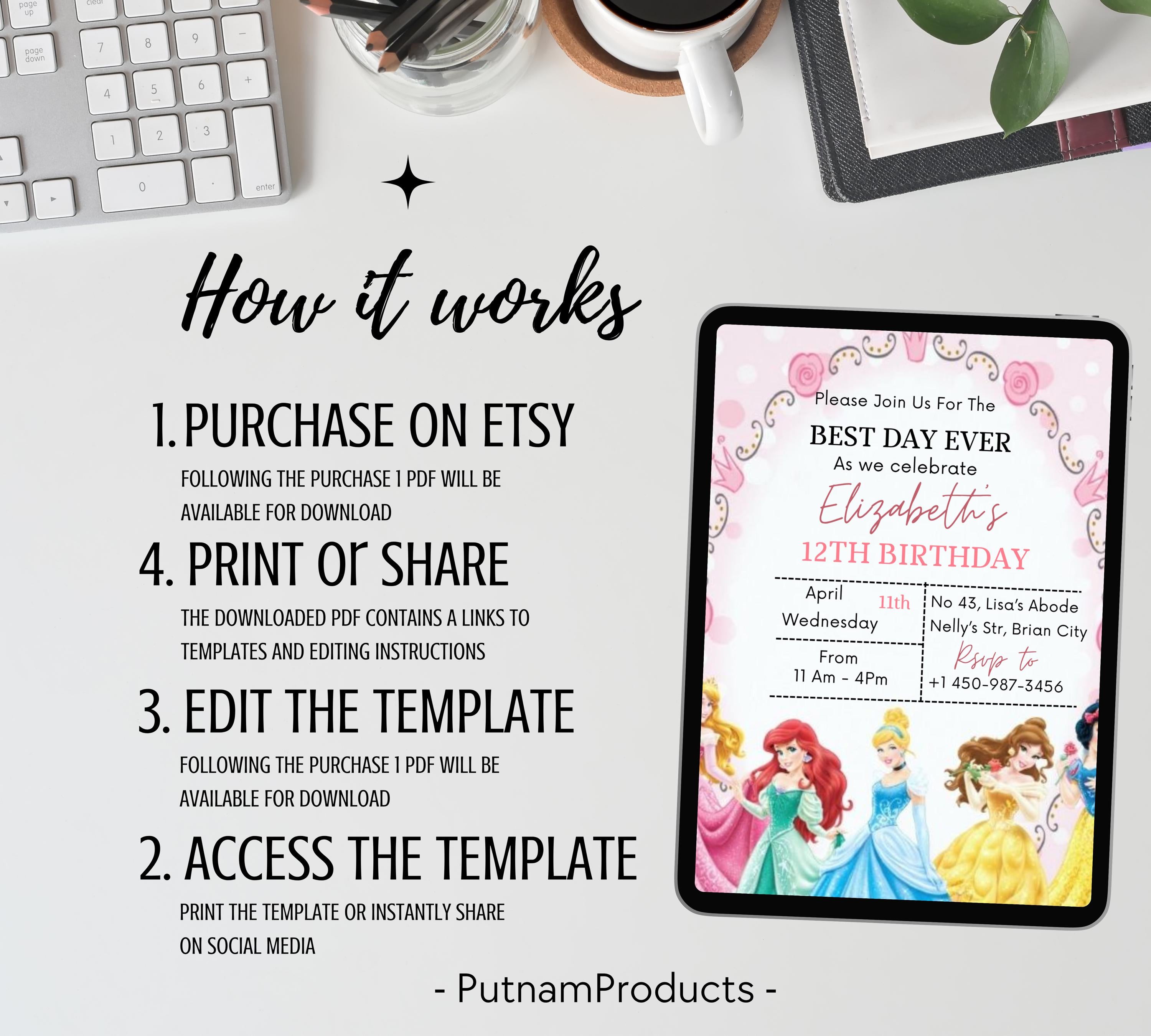 Rapunzel Birthday Invitation, Editable Princess Birthday Invitation, Kids Digital Invitation, Girls Birthday Invitation, Instant Download