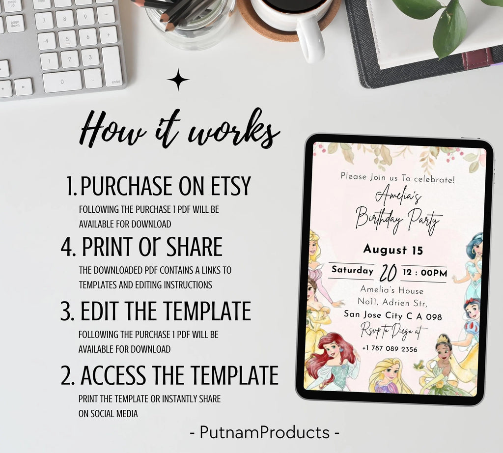 EDITABLE Rapunzel Birthday Invitation, Princess Birthday Invitation, Kids Digital Invitation, Girls Birthday Invitation, Instant Download