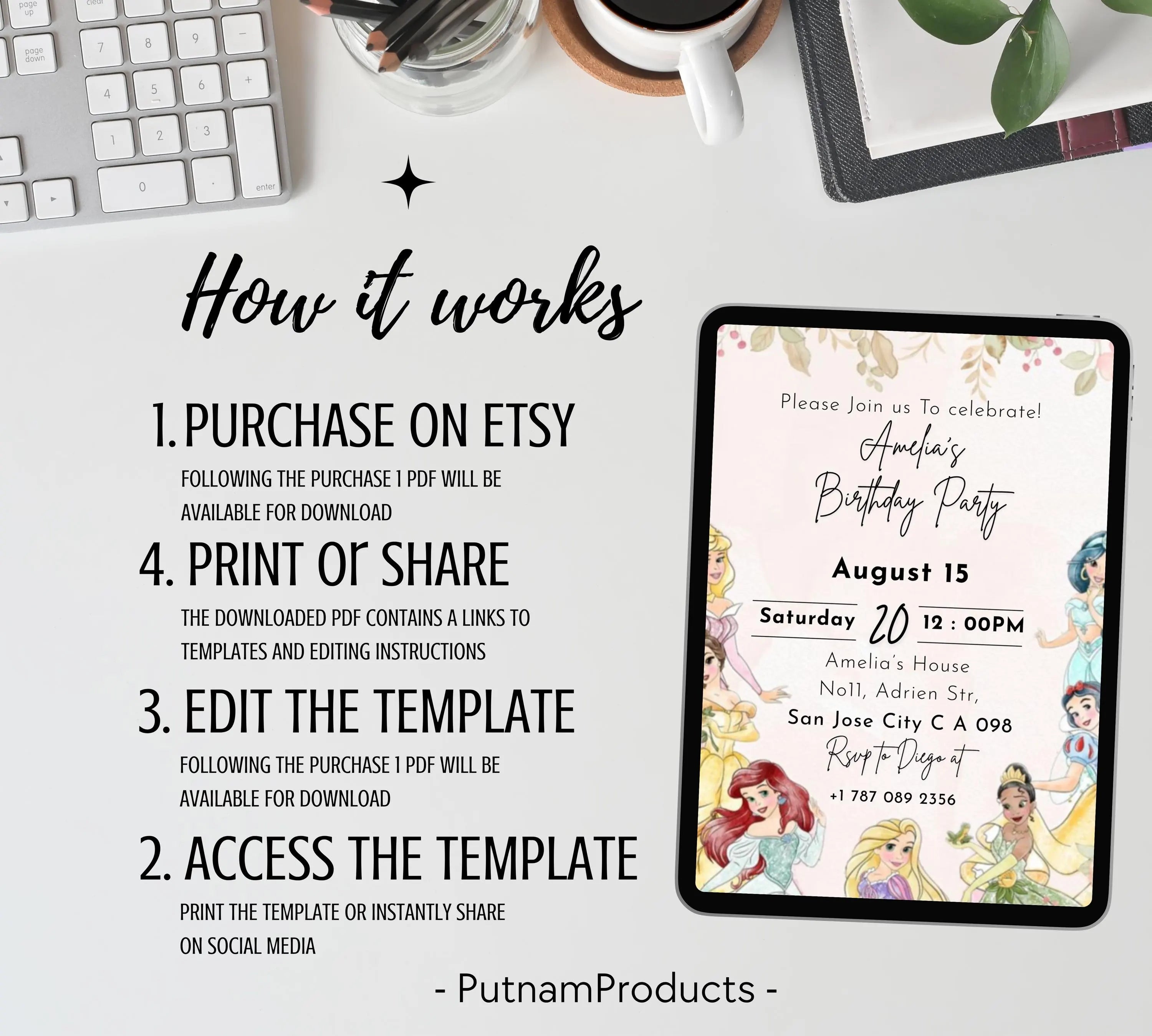 EDITABLE Rapunzel Birthday Invitation, Princess Birthday Invitation, Kids Digital Invitation, Girls Birthday Invitation, Instant Download