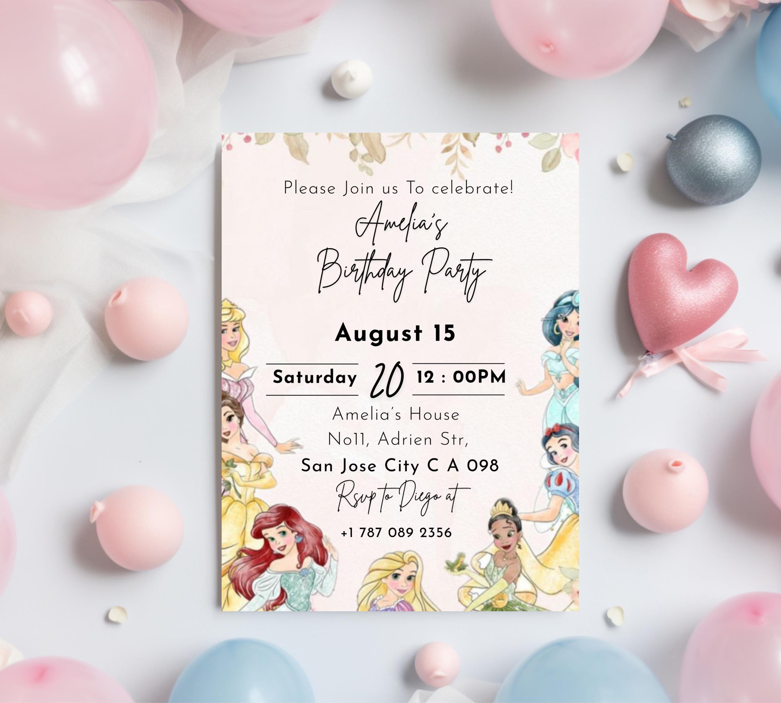 EDITABLE Rapunzel Birthday Invitation, Princess Birthday Invitation, Kids Digital Invitation, Girls Birthday Invitation, Instant Download