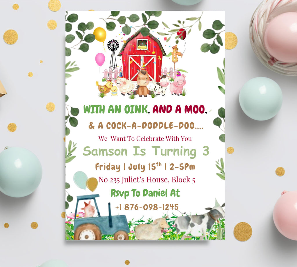 Editable Farm Birthday Invitation Template, Farm Animal Birthday Invitation, Barnyard Invitation, Kids Birthday Invitation, Instant Download