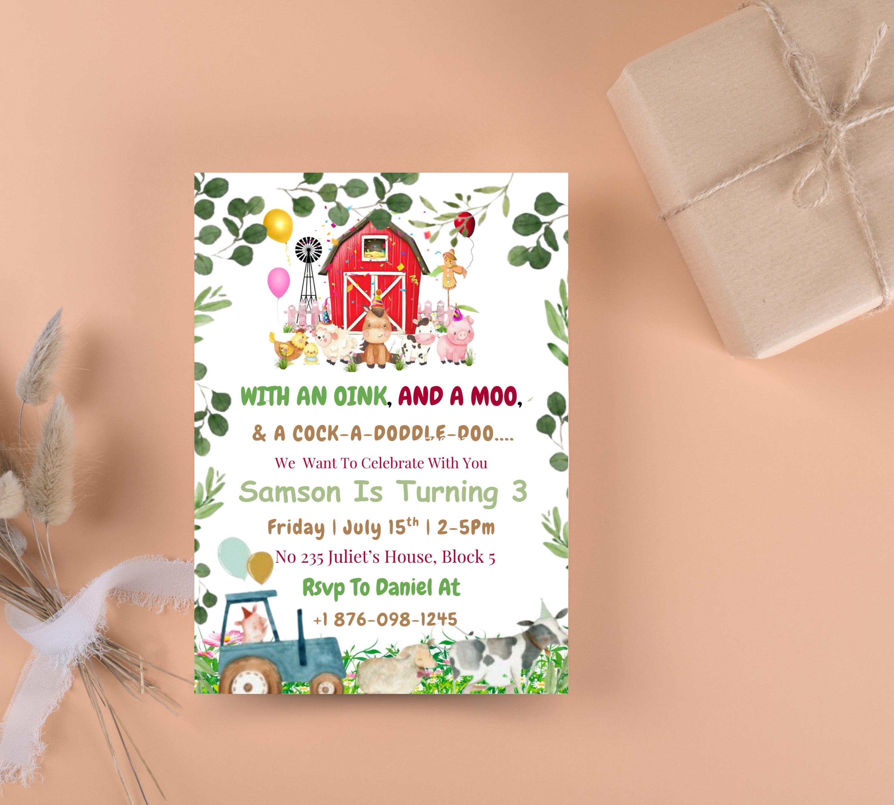 Editable Farm Birthday Invitation Template, Farm Animal Birthday Invitation, Barnyard Invitation, Kids Birthday Invitation, Instant Download