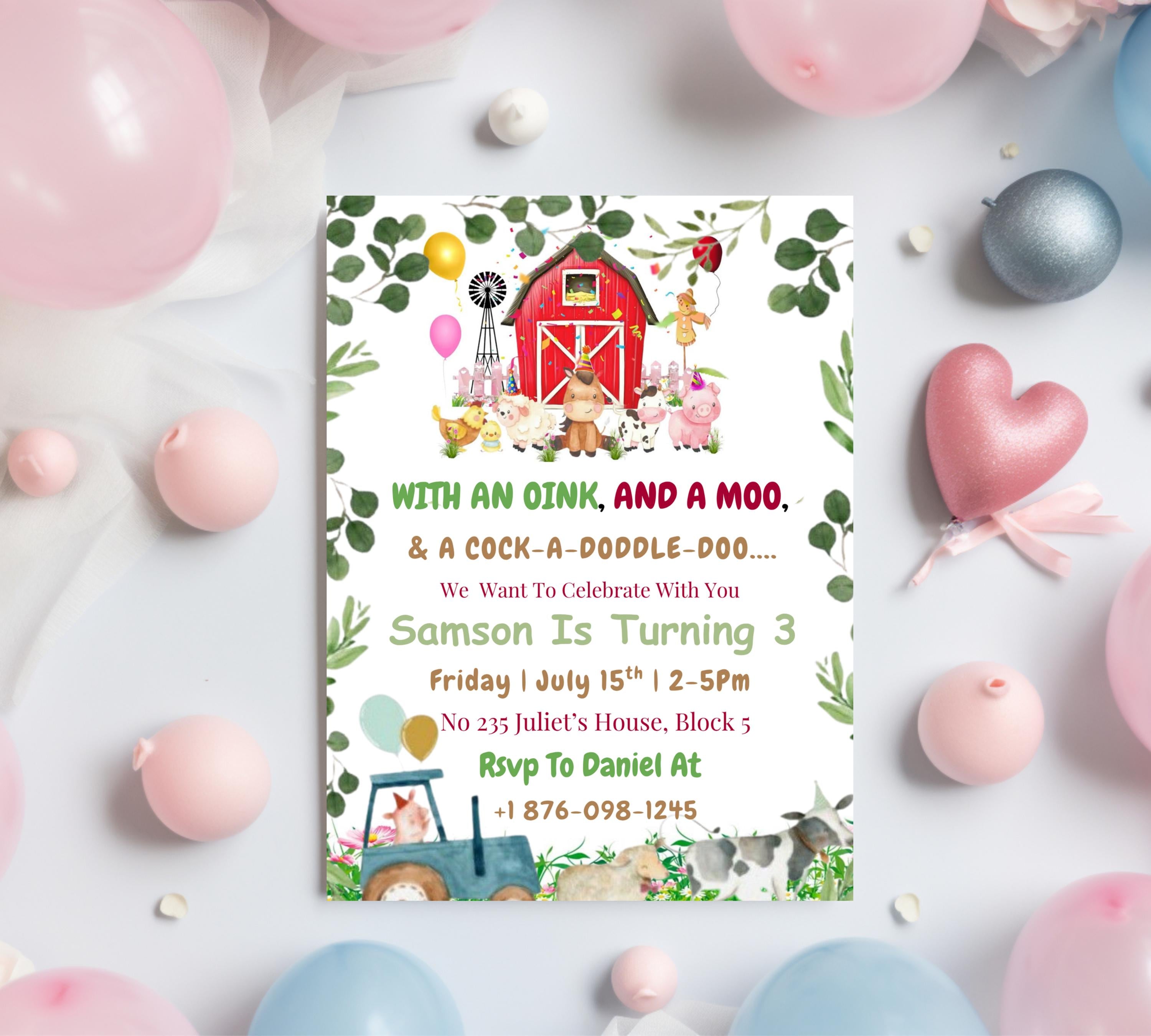 Editable Farm Birthday Invitation Template, Farm Animal Birthday Invitation, Barnyard Invitation, Kids Birthday Invitation, Instant Download