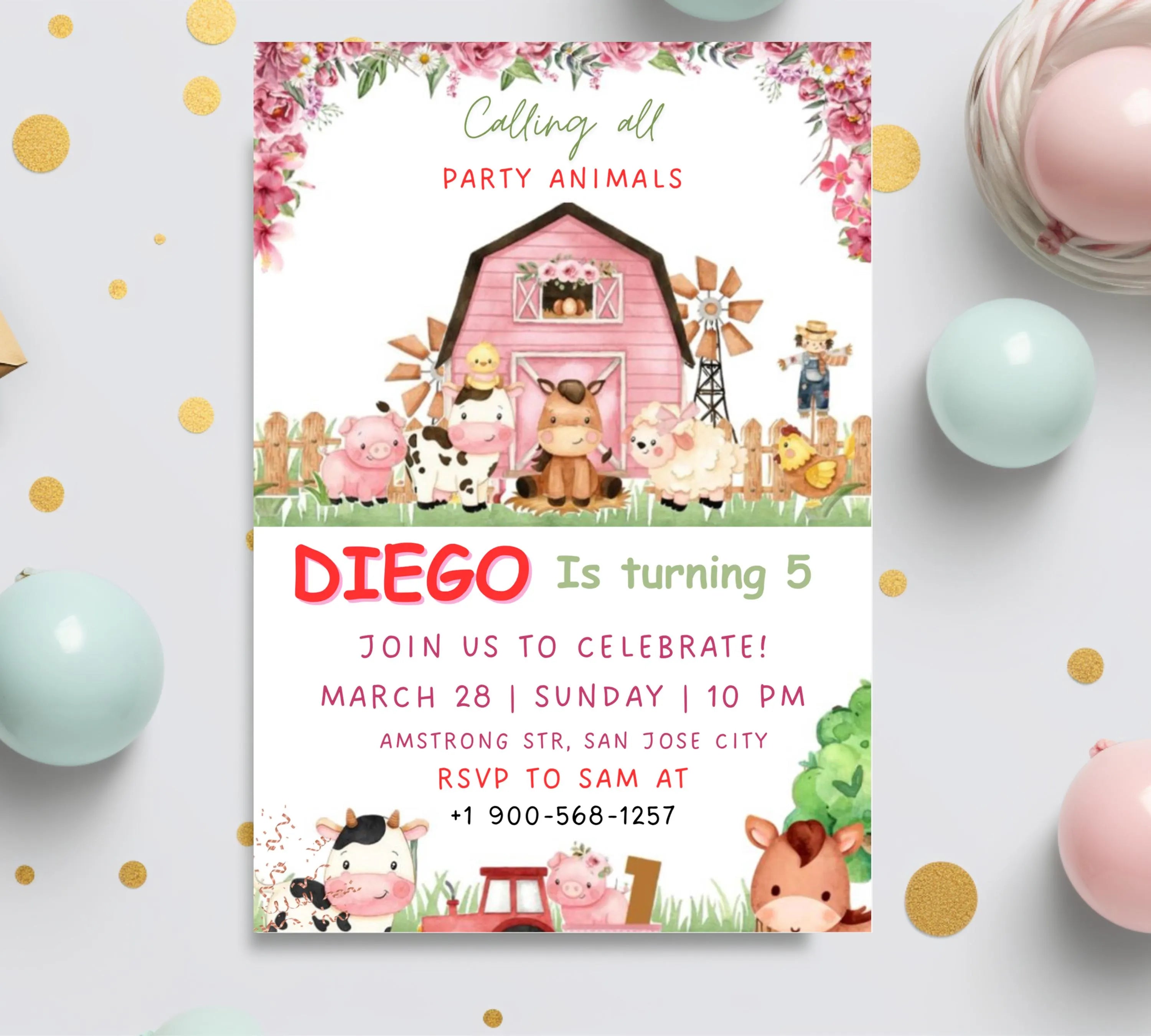 Editable Farm Birthday Invitation, Farm Animals Birthday Invitation, Farm Boy Birthday Invite, Ranch Kids Birthday, Instant Download