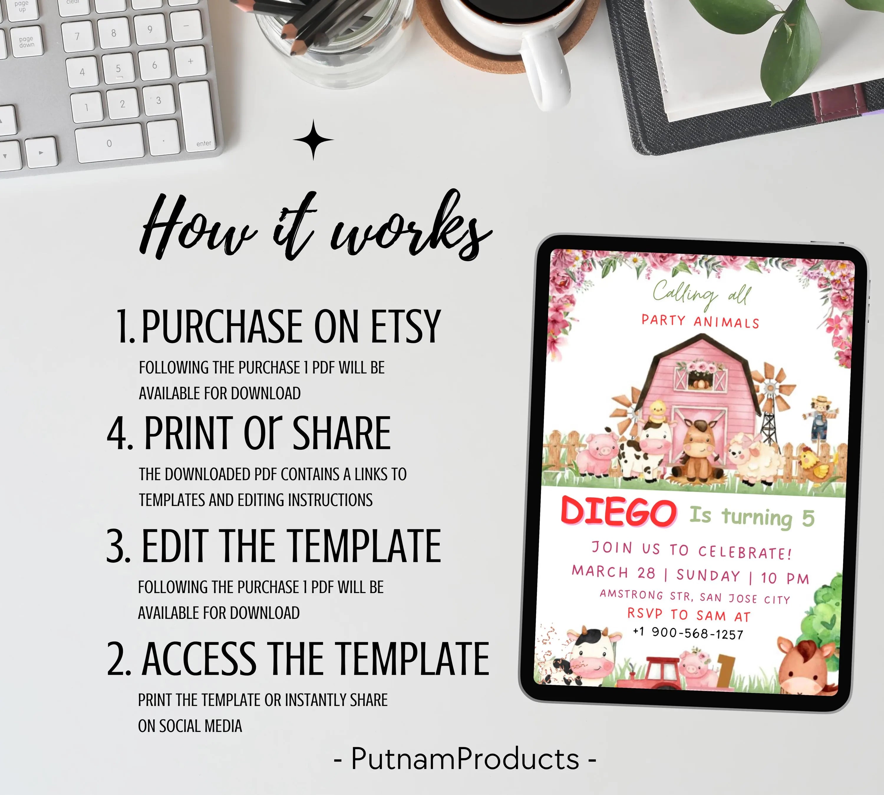 Editable Farm Birthday Invitation, Farm Animals Birthday Invitation, Farm Boy Birthday Invite, Ranch Kids Birthday, Instant Download