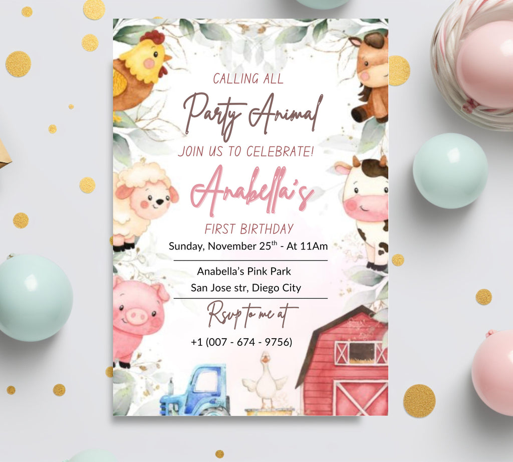 Editable Farm Animal Birthday Invitation, Boy Farm First Birthday Invite, Printable Farm Birthday Birthday Invitation, Instant Download
