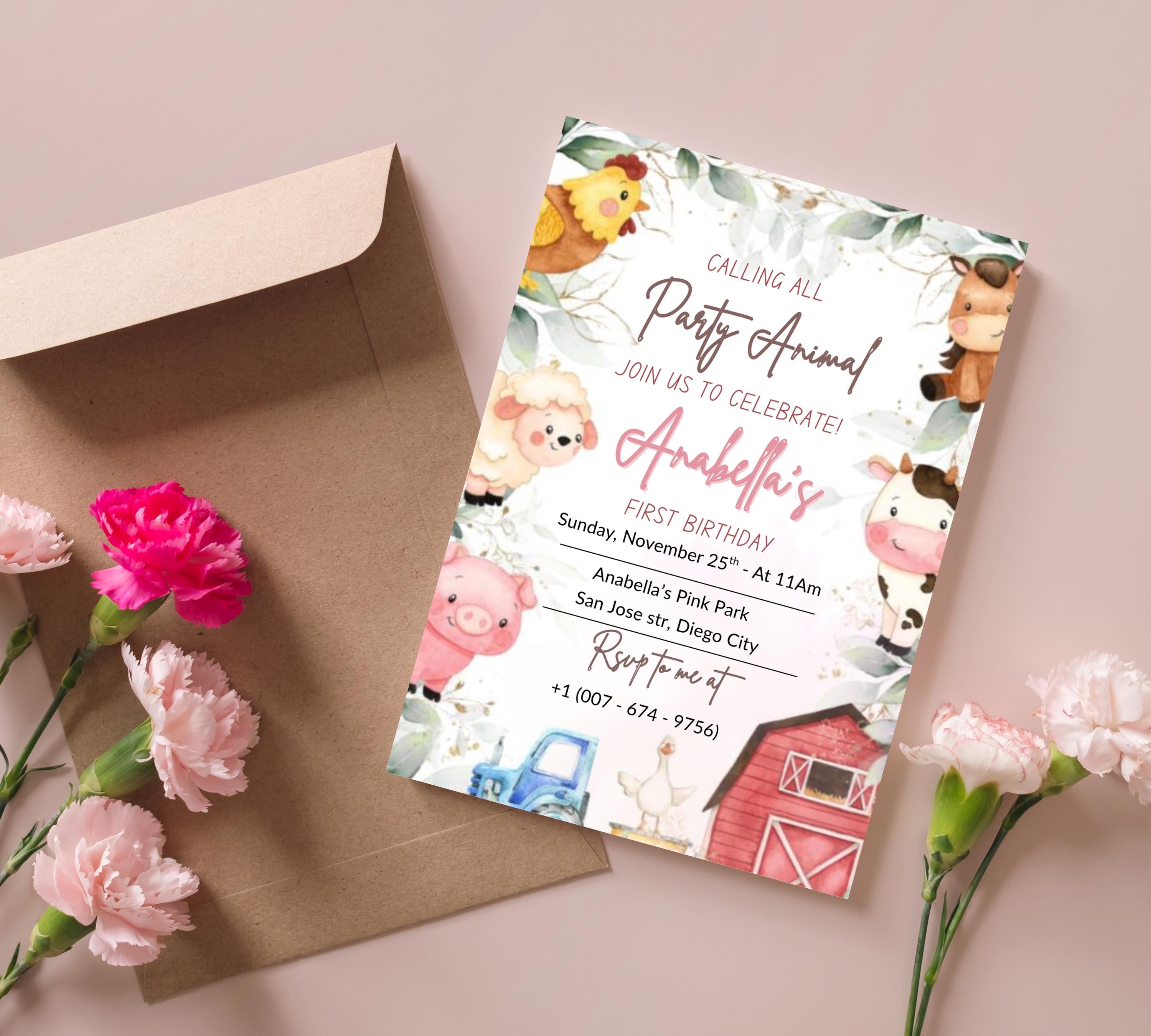 Editable Farm Animal Birthday Invitation, Boy Farm First Birthday Invite, Printable Farm Birthday Birthday Invitation, Instant Download