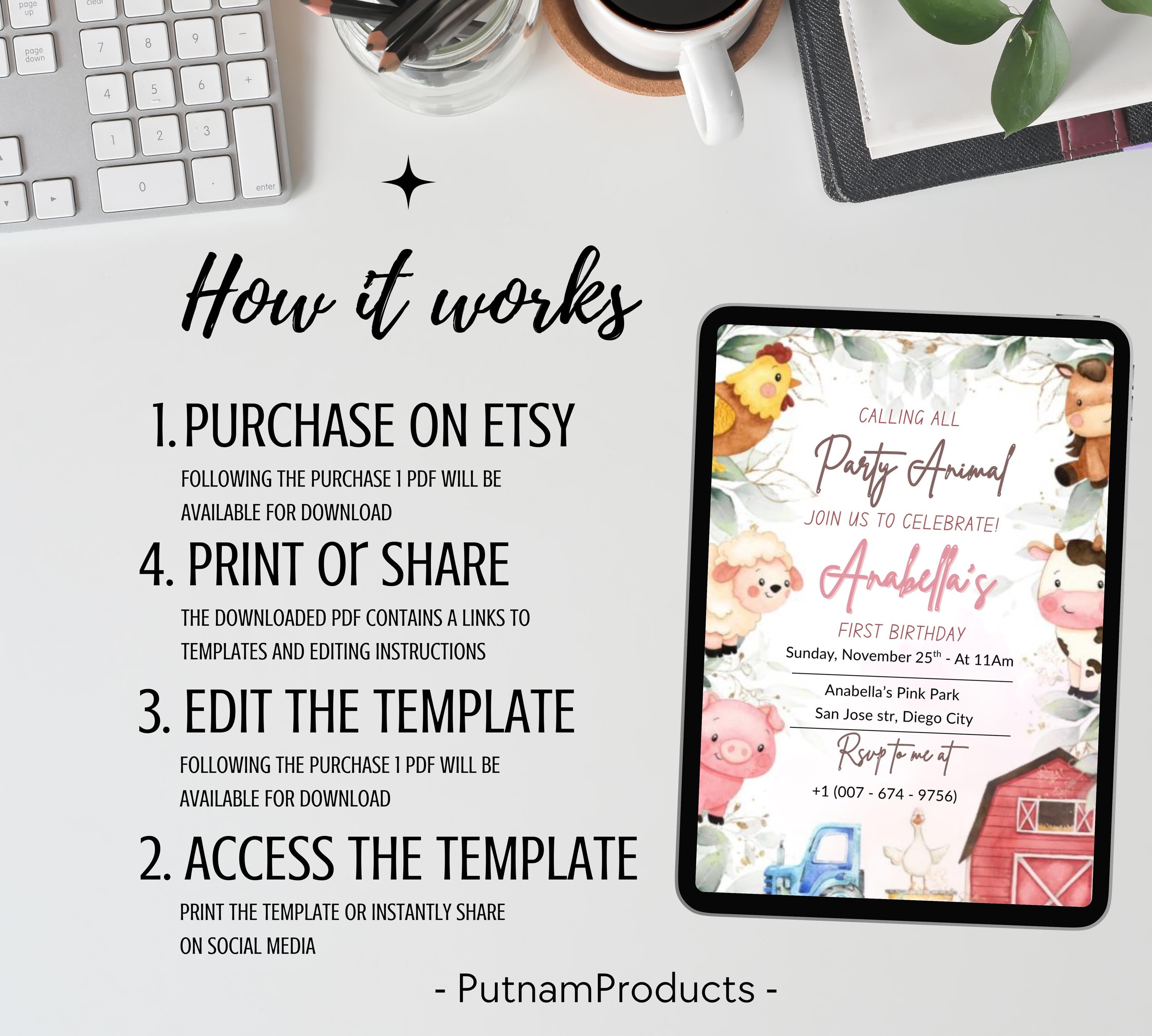 Editable Farm Animal Birthday Invitation, Boy Farm First Birthday Invite, Printable Farm Birthday Birthday Invitation, Instant Download