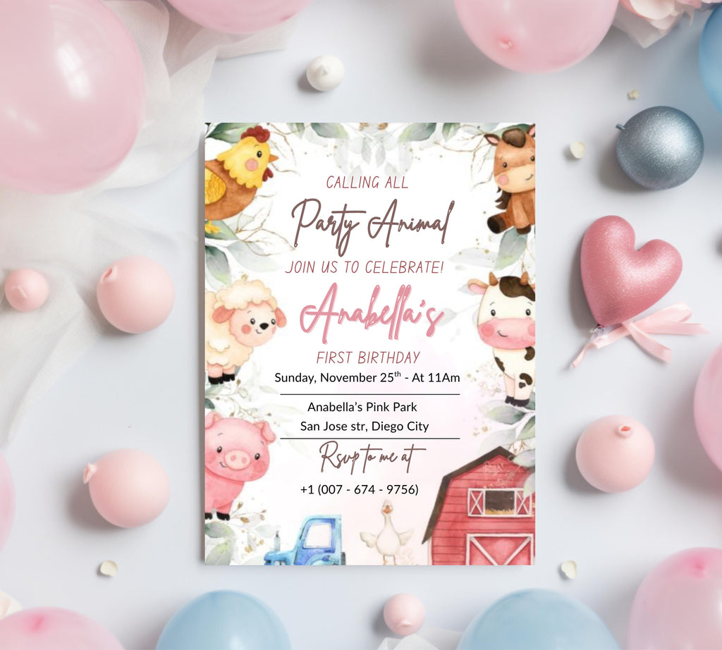 Editable Farm Animal Birthday Invitation, Boy Farm First Birthday Invite, Printable Farm Birthday Birthday Invitation, Instant Download