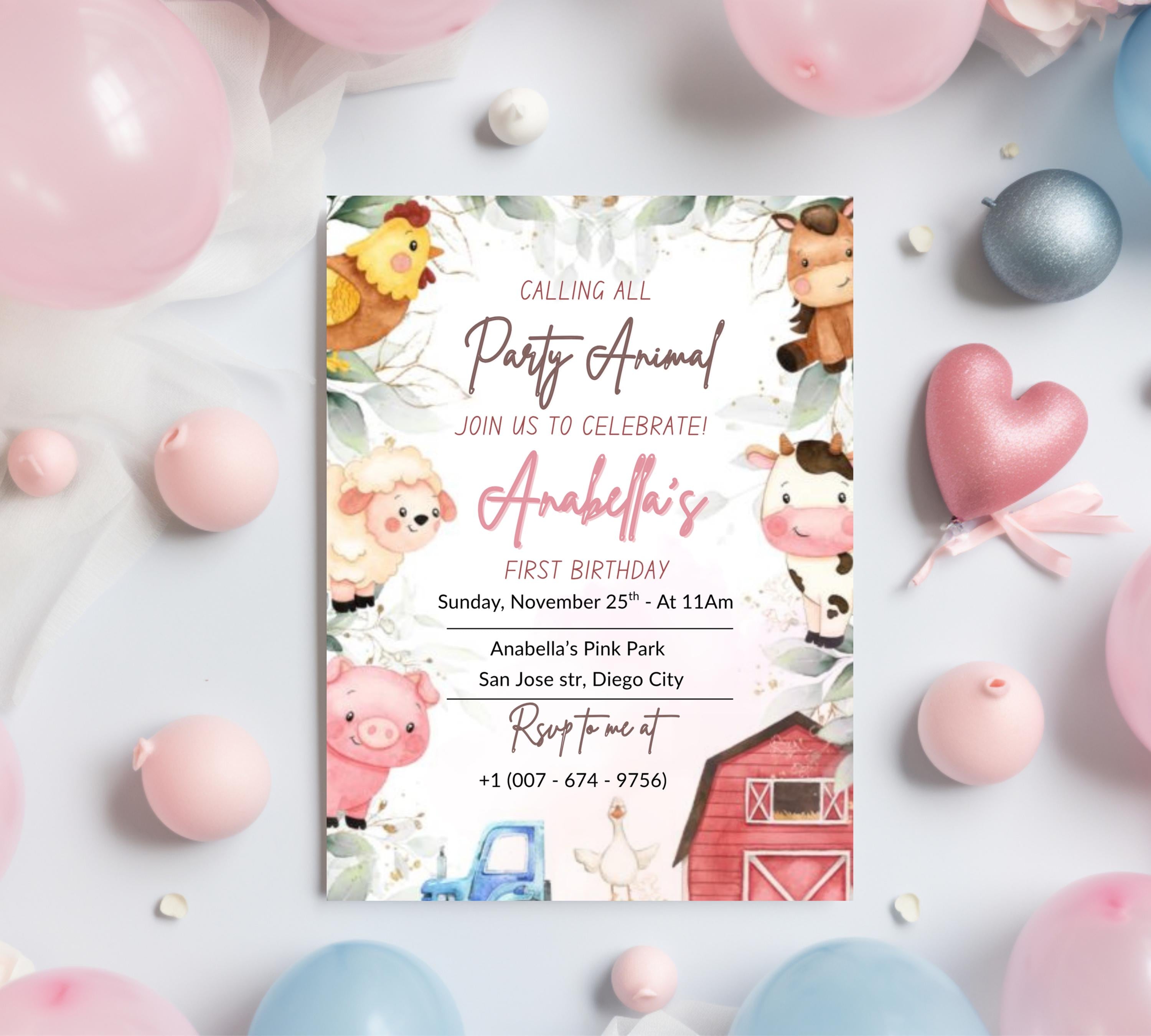 Editable Farm Animal Birthday Invitation, Boy Farm First Birthday Invite, Printable Farm Birthday Birthday Invitation, Instant Download