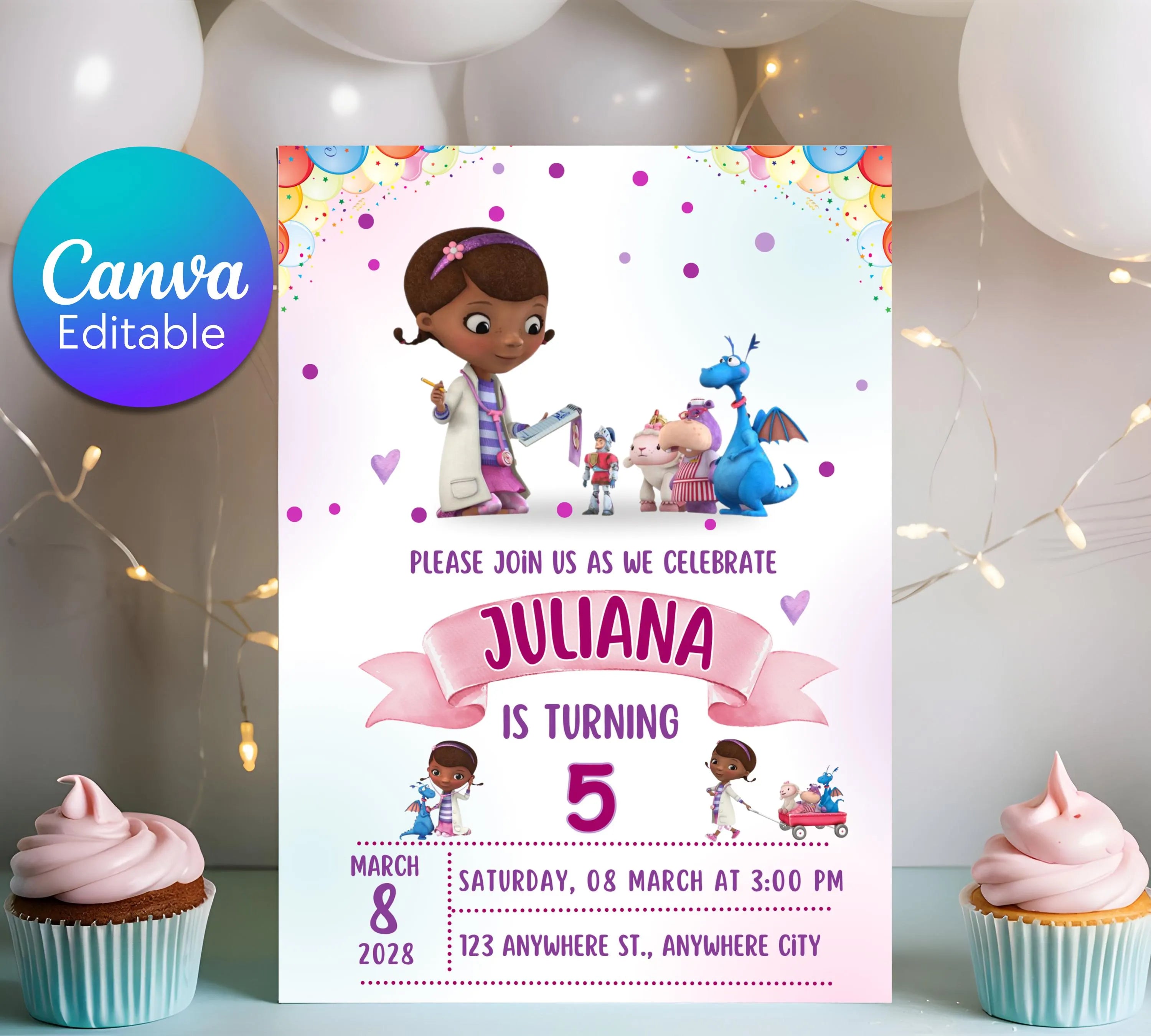 Editable Doc Mcstuffins Birthday Invitation Template, Printable DocMcstuffins Party Invitations, Digital Kids Party Invite, Instant Download