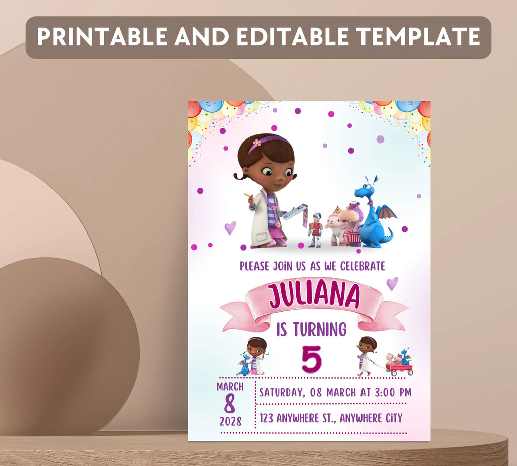 Editable Doc Mcstuffins Birthday Invitation Template, Printable DocMcstuffins Party Invitations, Digital Kids Party Invite, Instant Download