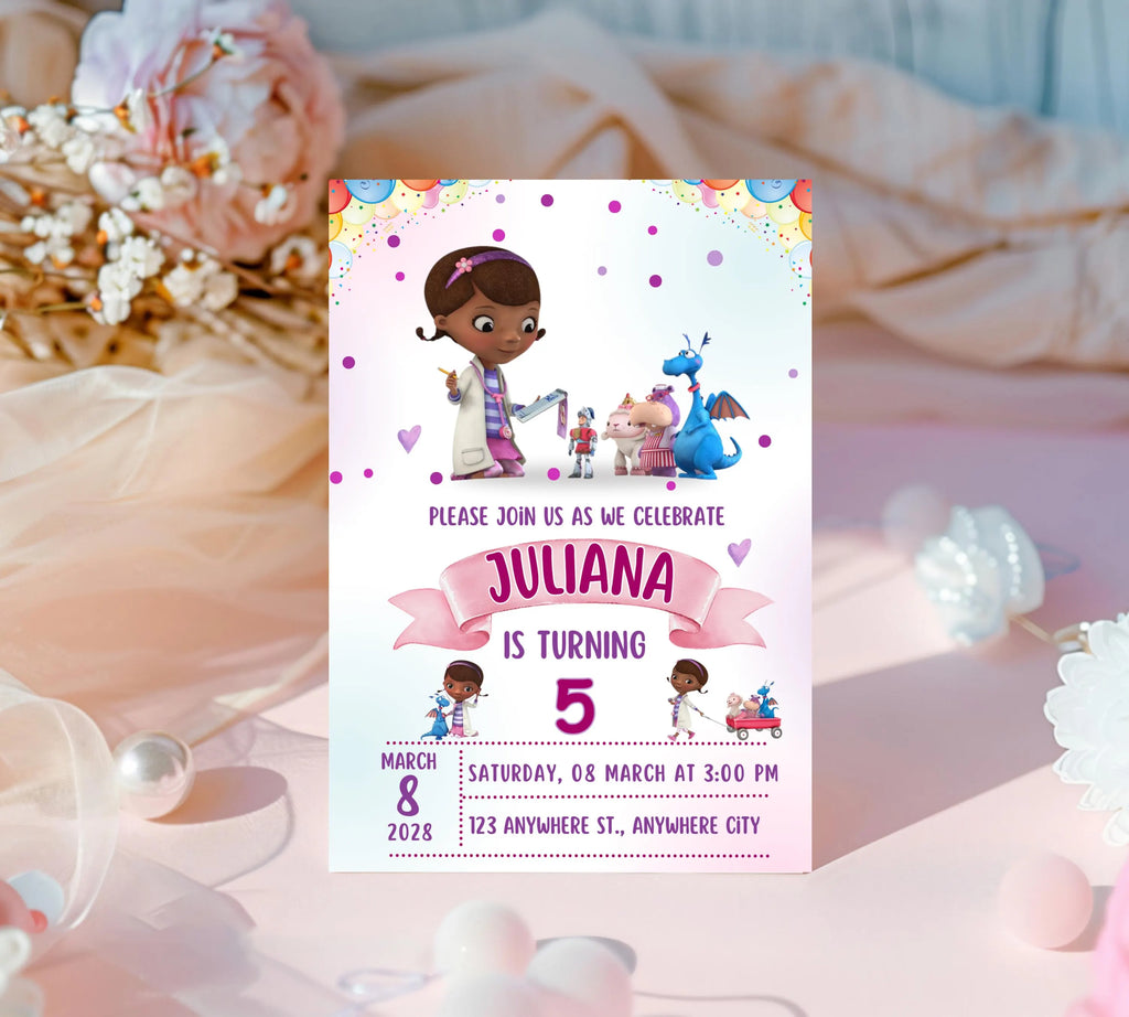 Editable Doc Mcstuffins Birthday Invitation Template, Printable DocMcstuffins Party Invitations, Digital Kids Party Invite, Instant Download