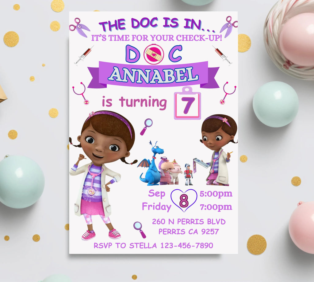 Doc Mcstuffins Birthday Invitation Template, Printable DocMcstuffins Party Invitations, Digital Kids Party Invite, Instant Download Template