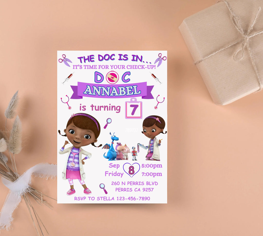 Doc Mcstuffins Birthday Invitation Template, Printable DocMcstuffins Party Invitations, Digital Kids Party Invite, Instant Download Template