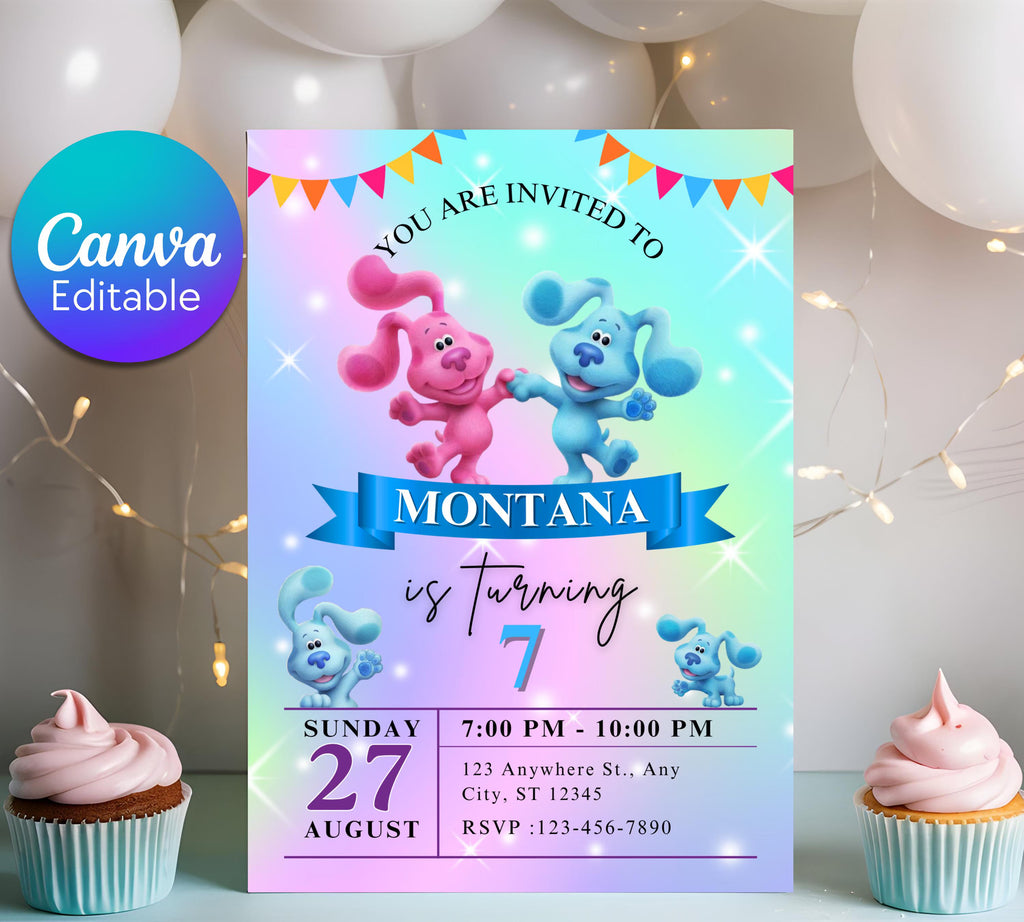 Editable Blues Clues Birthday Invitation Template, Printable Birthday Party Invitations, Digital Kids Bday Party Invite, Instant Download