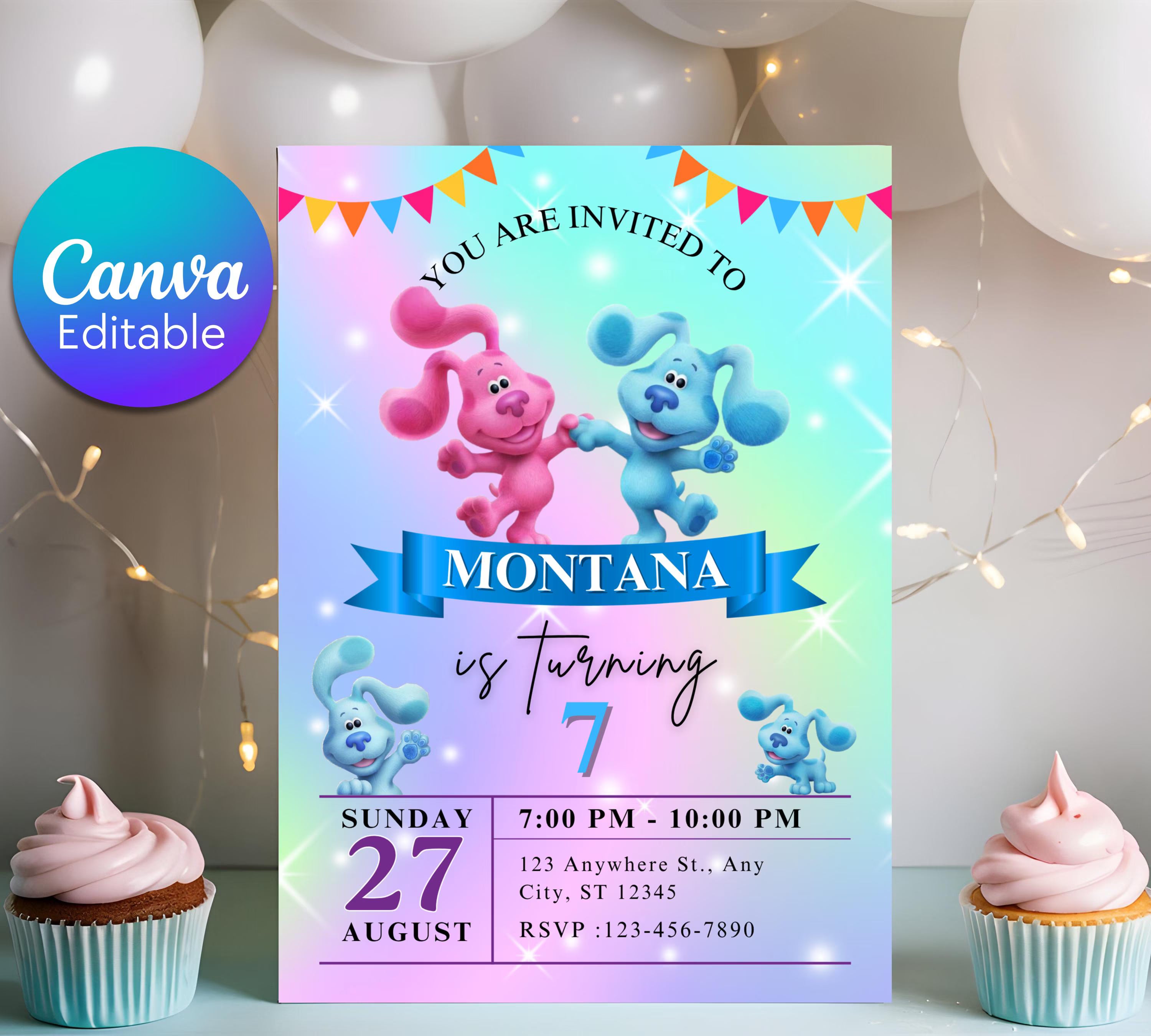 Editable Blues Clues Birthday Invitation Template, Printable Birthday Party Invitations, Digital Kids Bday Party Invite, Instant Download