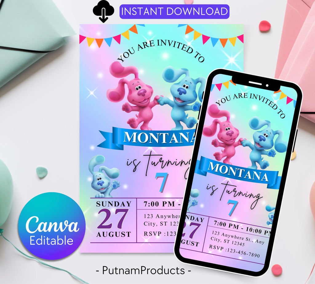 Editable Blues Clues Birthday Invitation Template, Printable Birthday Party Invitations, Digital Kids Bday Party Invite, Instant Download