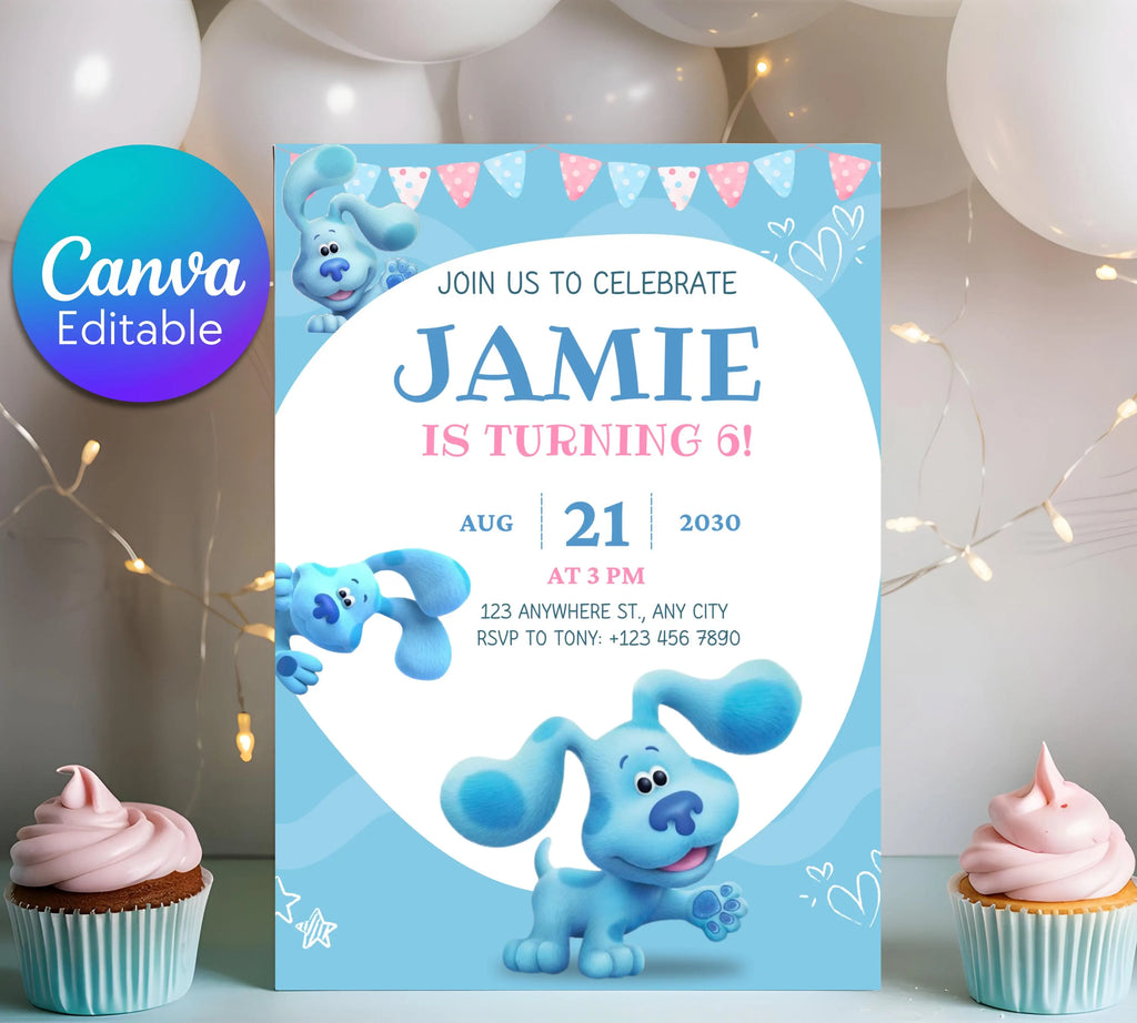 Editable Blues Clues Birthday Invitation, Editable Blue Puppy Printable Invitation, Blues Clues Kids Digital Party Invite, Instant Download
