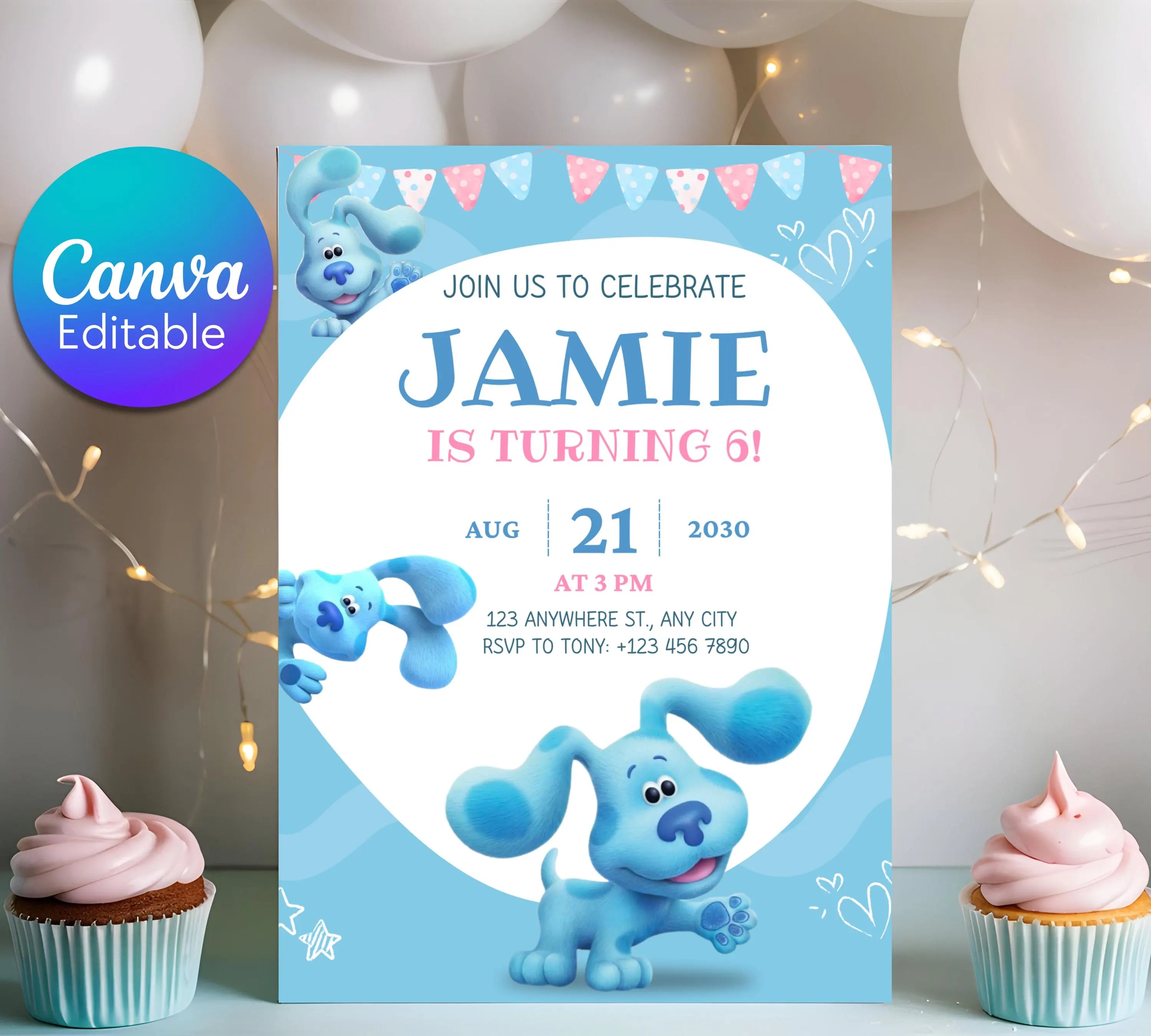Editable Blues Clues Birthday Invitation, Editable Blue Puppy Printable Invitation, Blues Clues Kids Digital Party Invite, Instant Download
