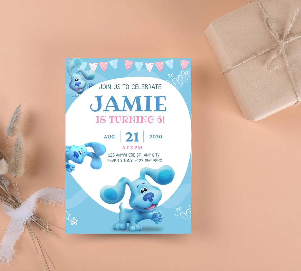 Editable Blues Clues Birthday Invitation, Editable Blue Puppy Printable Invitation, Blues Clues Kids Digital Party Invite, Instant Download