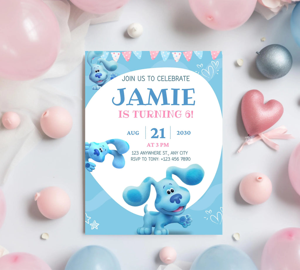 Editable Blues Clues Birthday Invitation, Editable Blue Puppy Printable Invitation, Blues Clues Kids Digital Party Invite, Instant Download