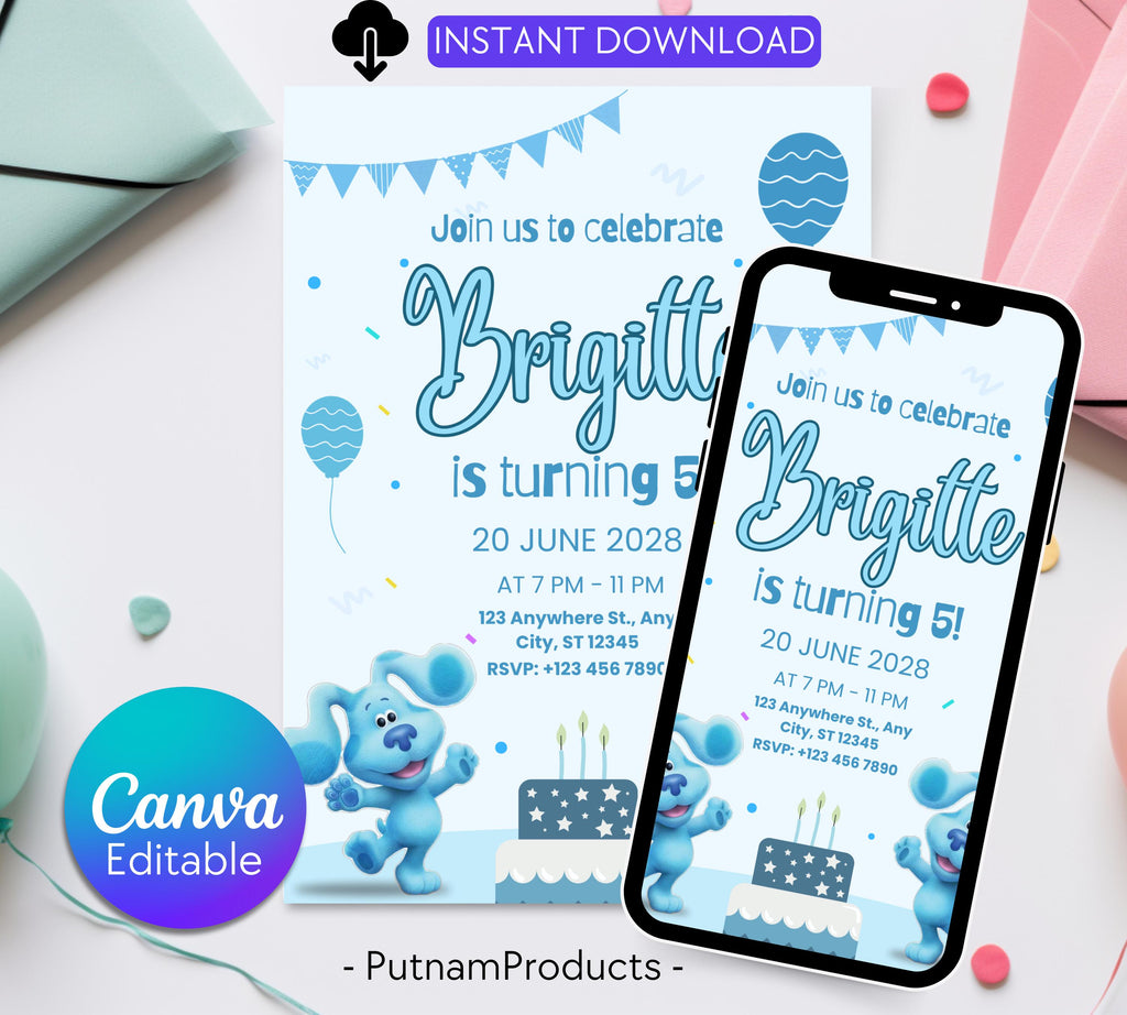 Editable Blues Clues Birthday Invitation, Editable Blue Puppy Printable Invitation, Blues Clues Kids Digital Party Invite, Instant Download