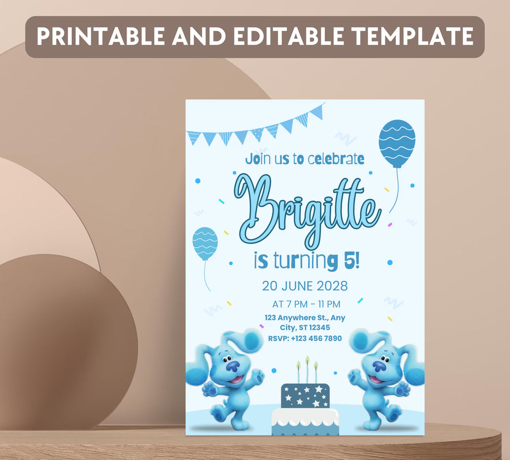 Editable Blues Clues Birthday Invitation, Editable Blue Puppy Printable Invitation, Blues Clues Kids Digital Party Invite, Instant Download