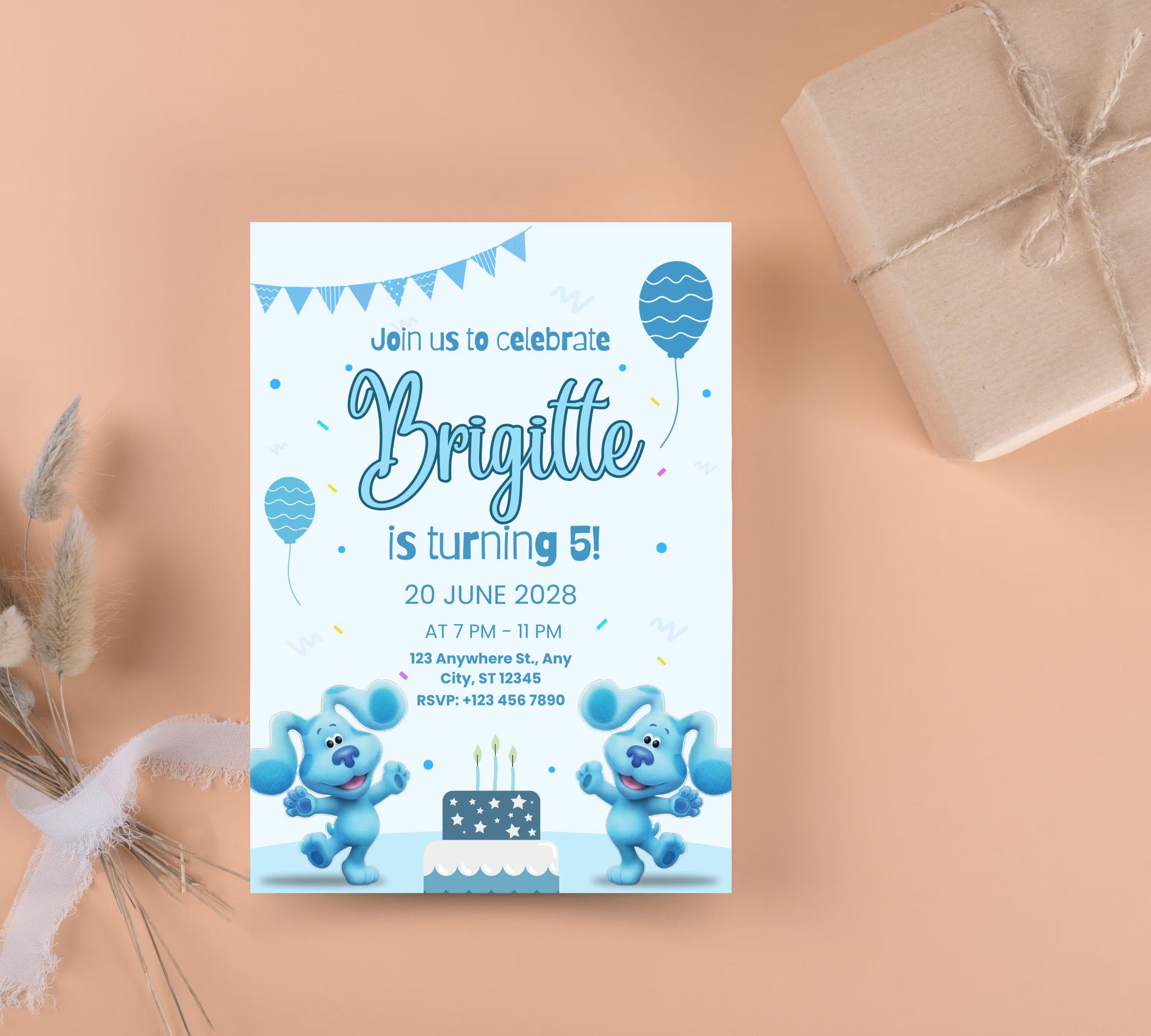 Editable Blues Clues Birthday Invitation, Editable Blue Puppy Printable Invitation, Blues Clues Kids Digital Party Invite, Instant Download