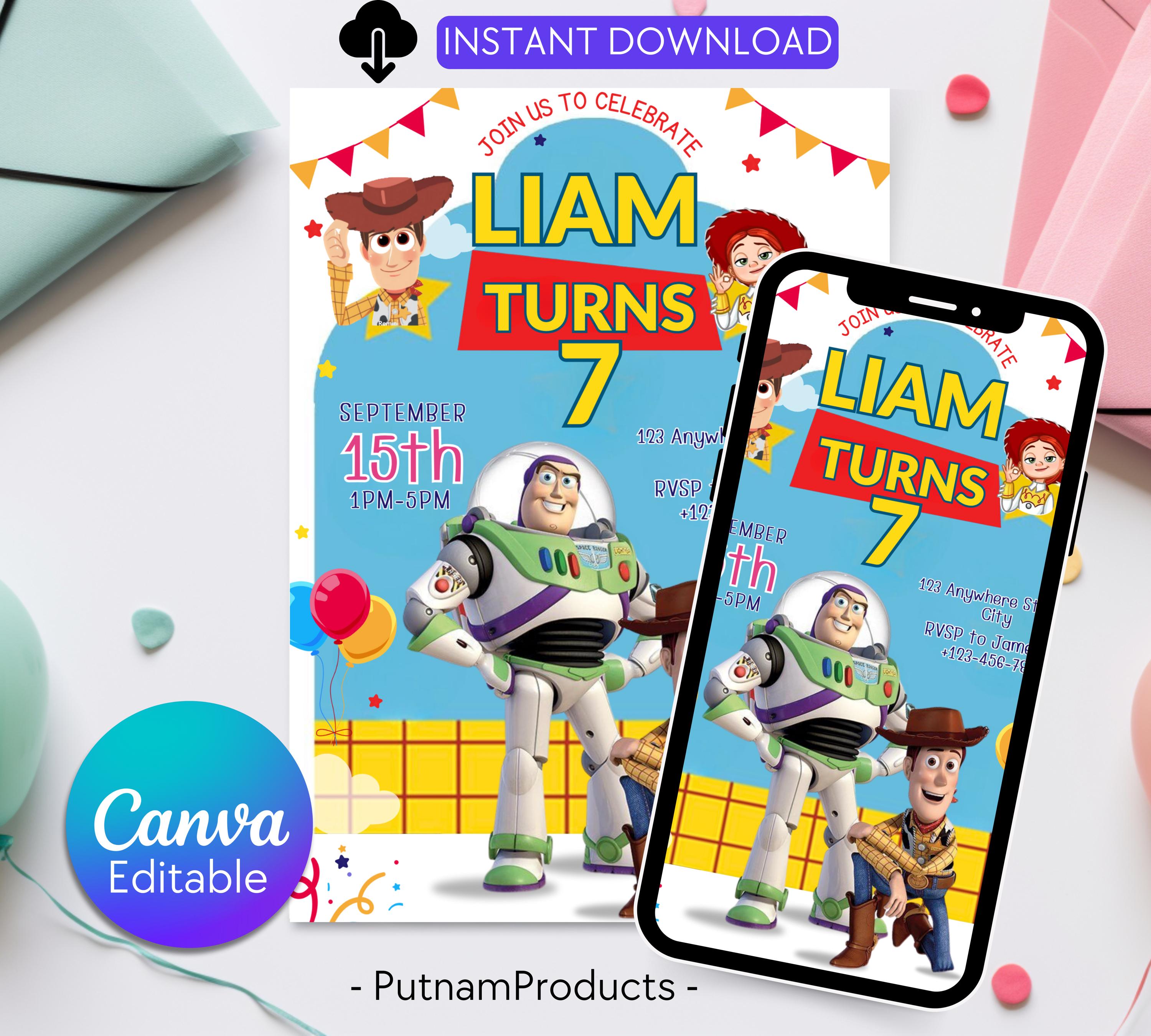 Editable Toy Story Birthday Invitation Template, Kids Birthday Party Invitation, Birthday Editable Canva, DIY Birthday Invitation