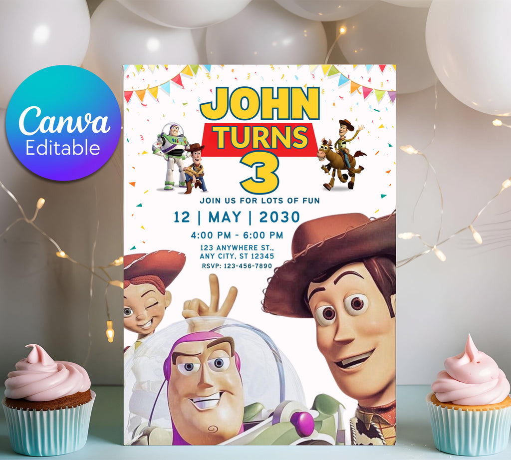 Editable Toy Story Invitation Template, Toy Story Kids Birthday Party Invite, Digital Invitation, Kids Invite, Woody, Buzz Lightyear Invite
